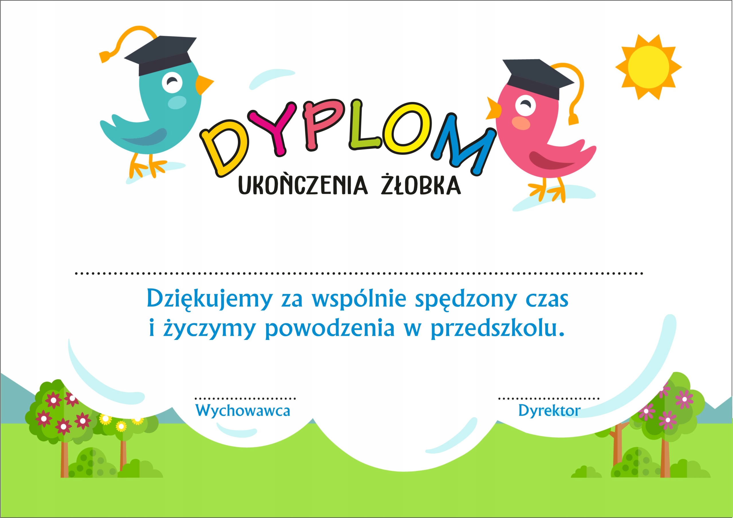 Dyplom UKOŃCZENIA ŻŁOBKA przedszkola A4 druk
