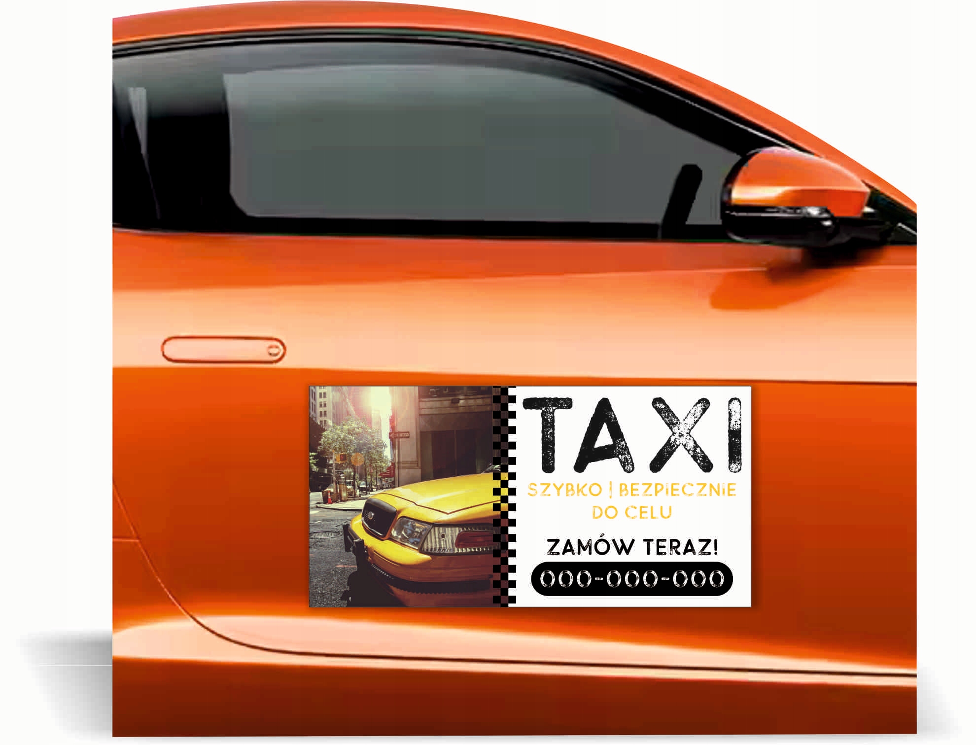 Magnes na auto reklama magnetyczna 60x30 TAXI SZYBKO BEZPIECZNIE