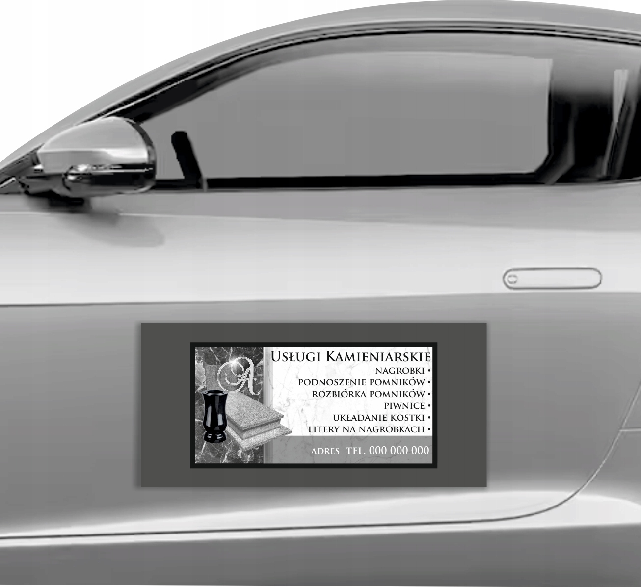 Magnes na samochód reklama magnetyczna 60x30 cm USŁUGI KAMIENIARSKIE