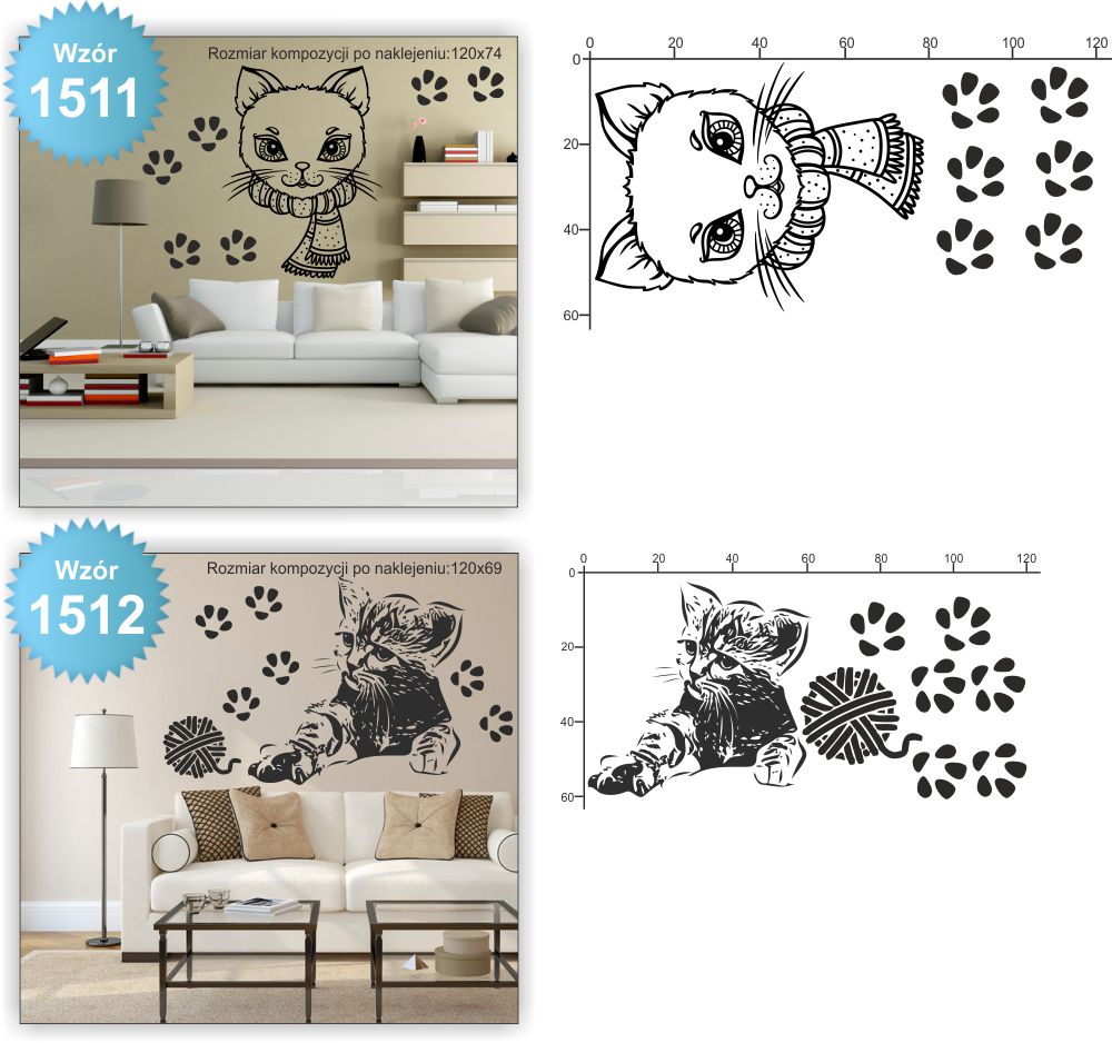 NAKLEJKI na ścianę KOTY KOT KOTKI naklejki 100cm