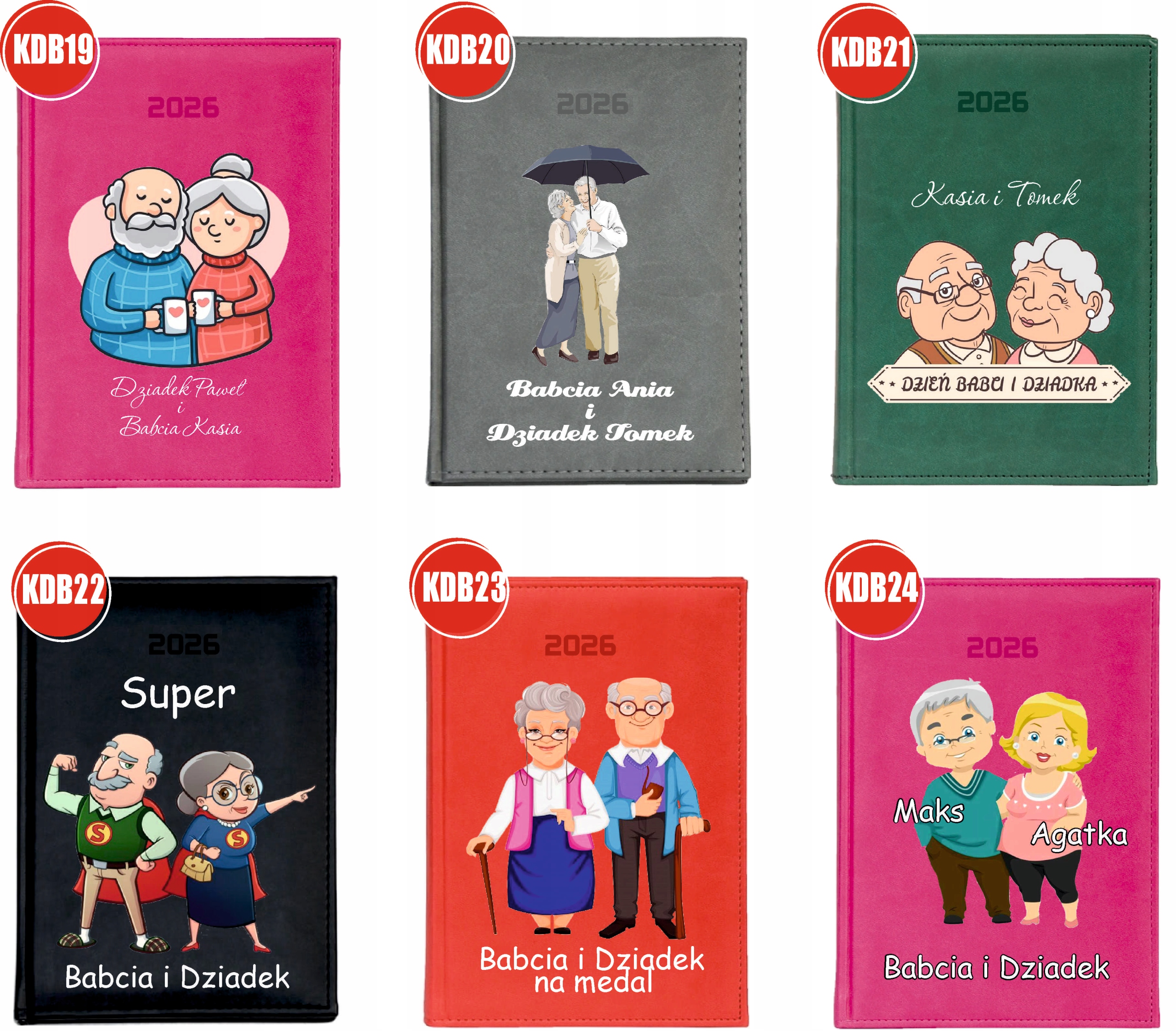 KALENDARZ A6 2026 TYGODNNIOWY KSIĄŻKOWY PERSONALIZOWANYNA DZIEŃ BABCI