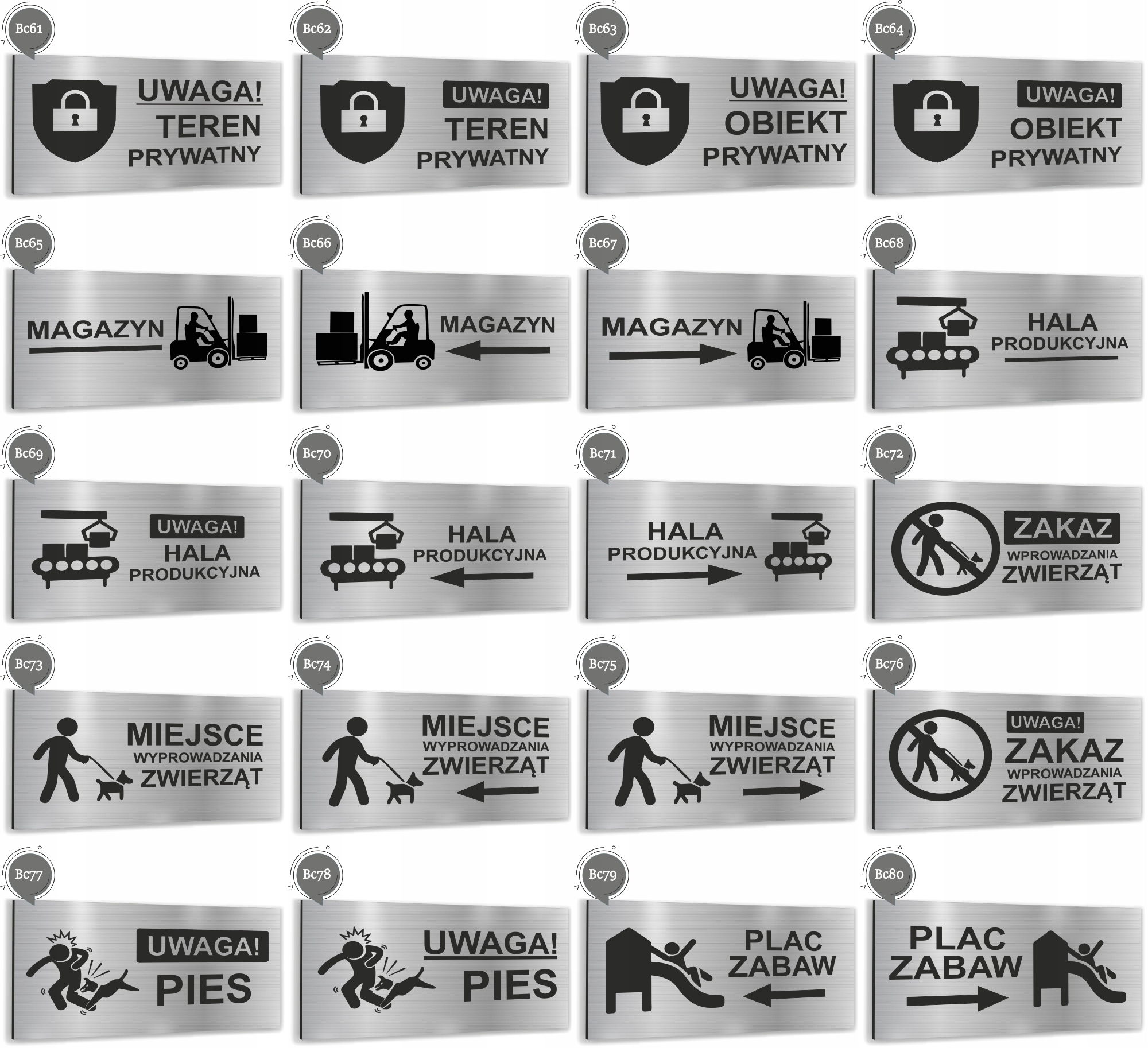 Tabliczka informacyjna WYJŚCIE Tablica nierdzewna SREBRNA DUŻO WZORÓW