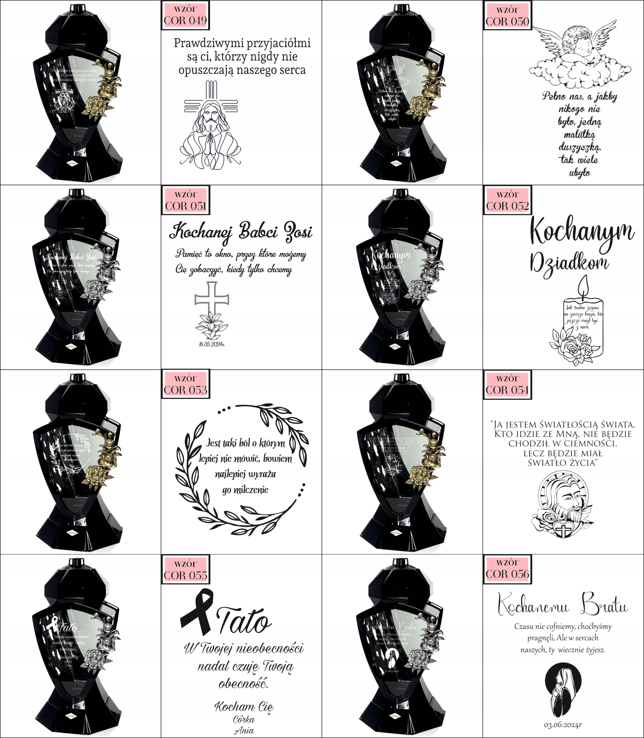 Znicz LUSTRO RÓŻA czarny z grawerem personalizowany DLA BABCI Z IMIENIEM