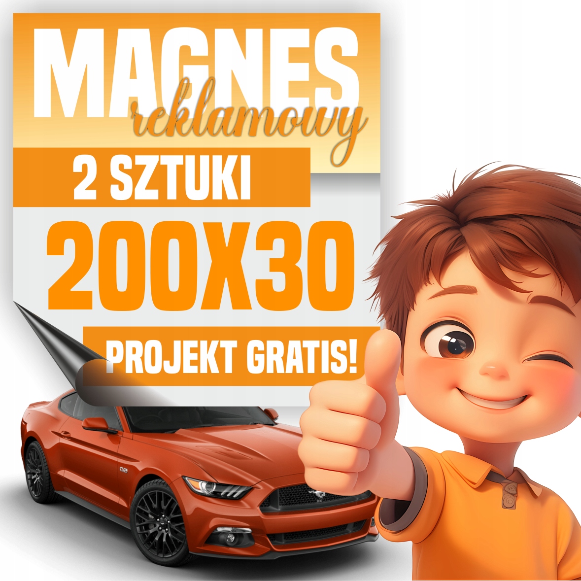 Profesjonalny Magnes 200x30 cm na Samochód - Twoja Reklama LOGO - 2 sztuki
