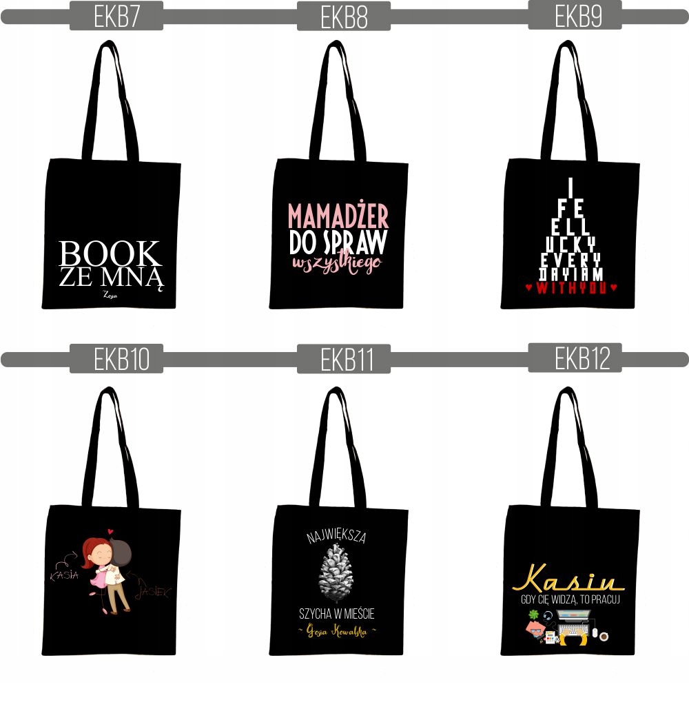 EKO TORBA czarna super nadruk Twój napis TANIO