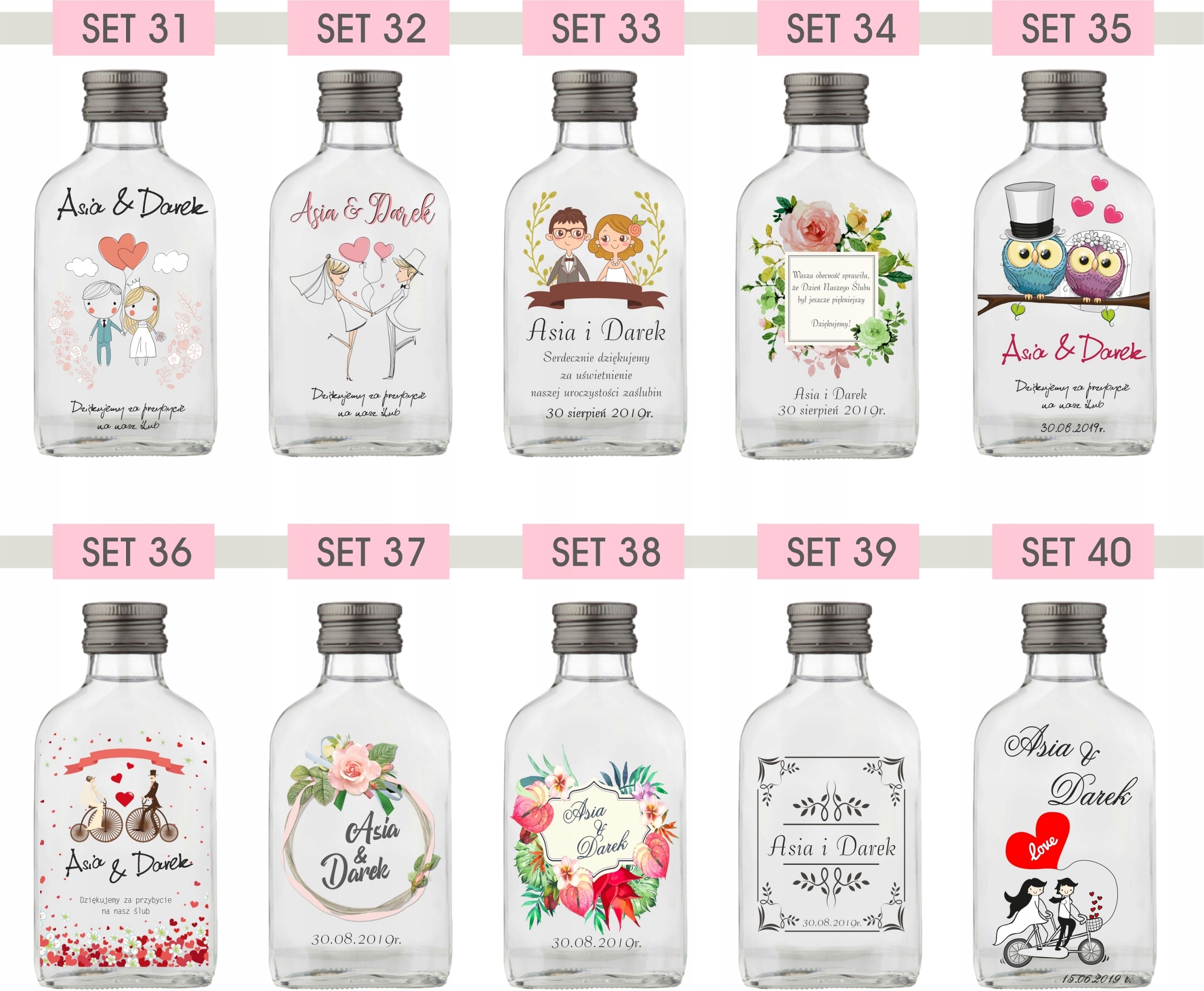 Butelki z nadrukiem NA WESELE PREZENT 100ML 20 szt