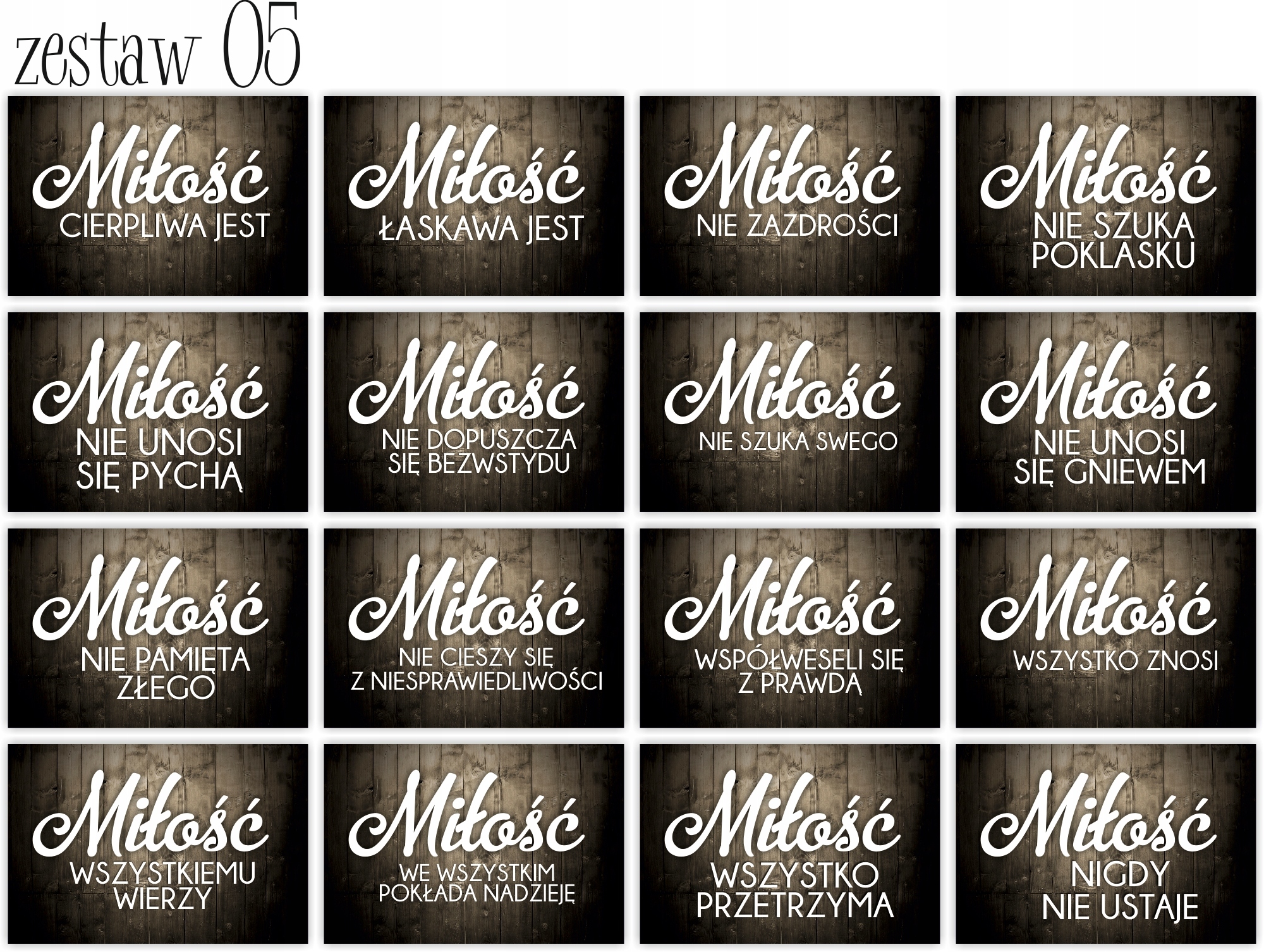 HYMN O MIŁOŚCI tabliczki 16 szt 20x30cm weselne