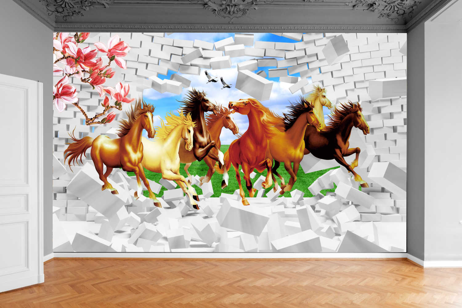 Fototapeta KONIE DZIURA W ŚCIANIE CEGŁY 200x130