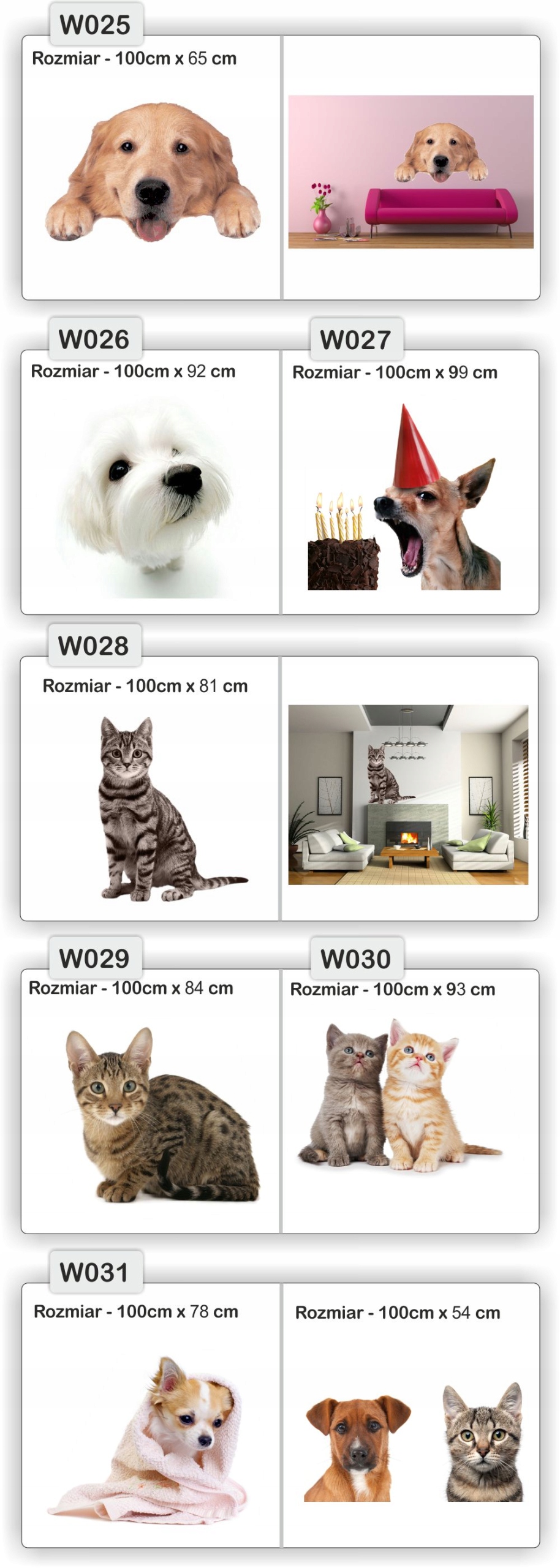 NAKLEJKA naklejki zwierzęta 120 cm koń psy koty