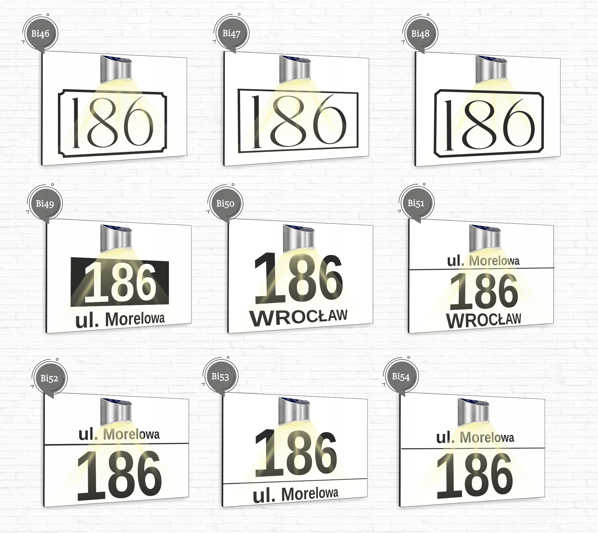 duża TABLICZKA ADRESOWA dibond biała numer posesji 40x30 lampka led