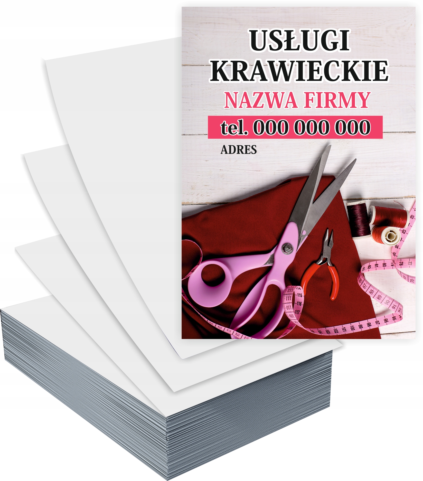 Ulotki A6 reklamowe firmowe USŁUGI KRAWIECKIE GOTOWY PROJEKT GRATIS 1000szt