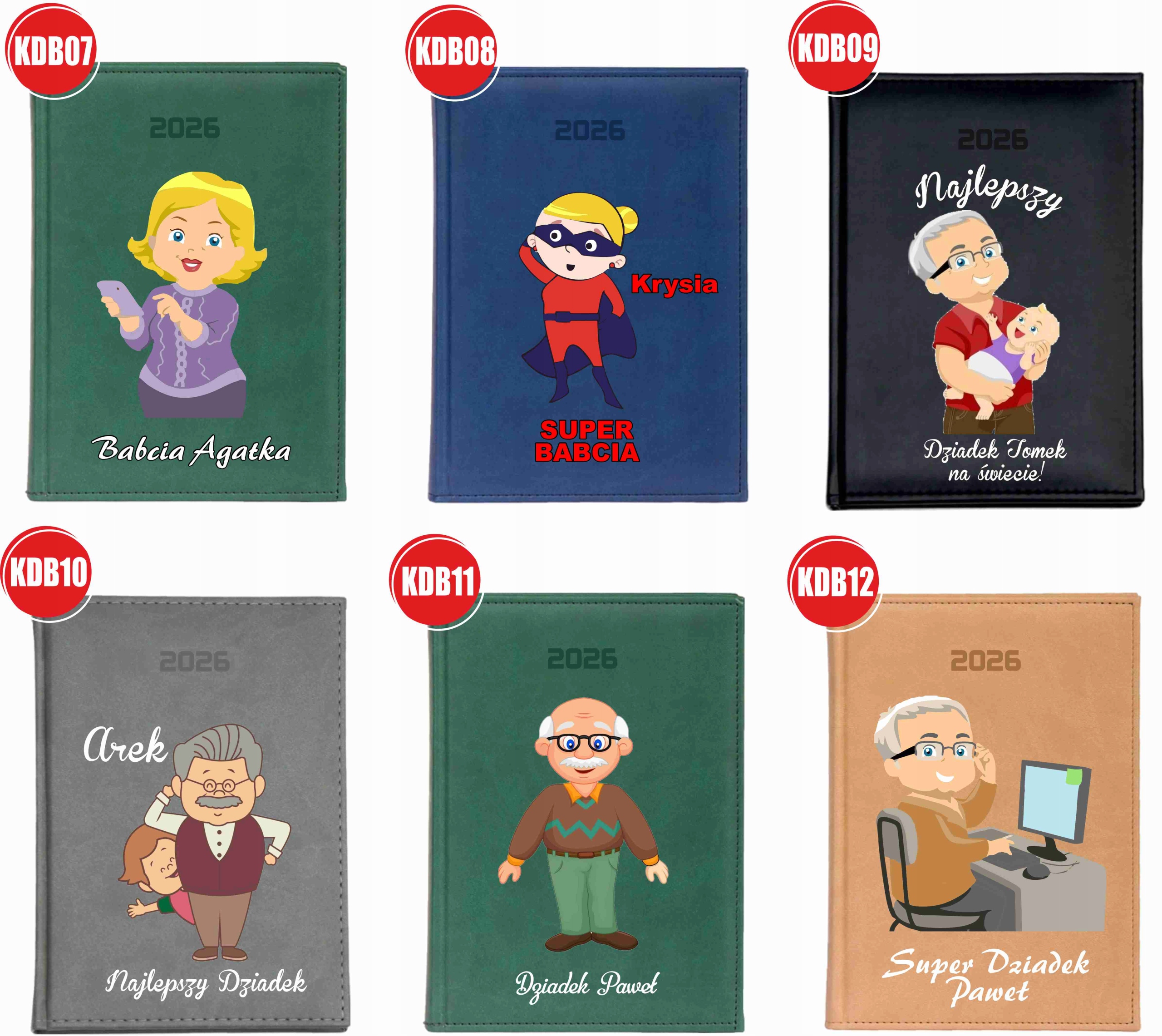 KALENDARZ A5 2026 DZIENNY NADRUK planer prezent na dzień babci dziadka