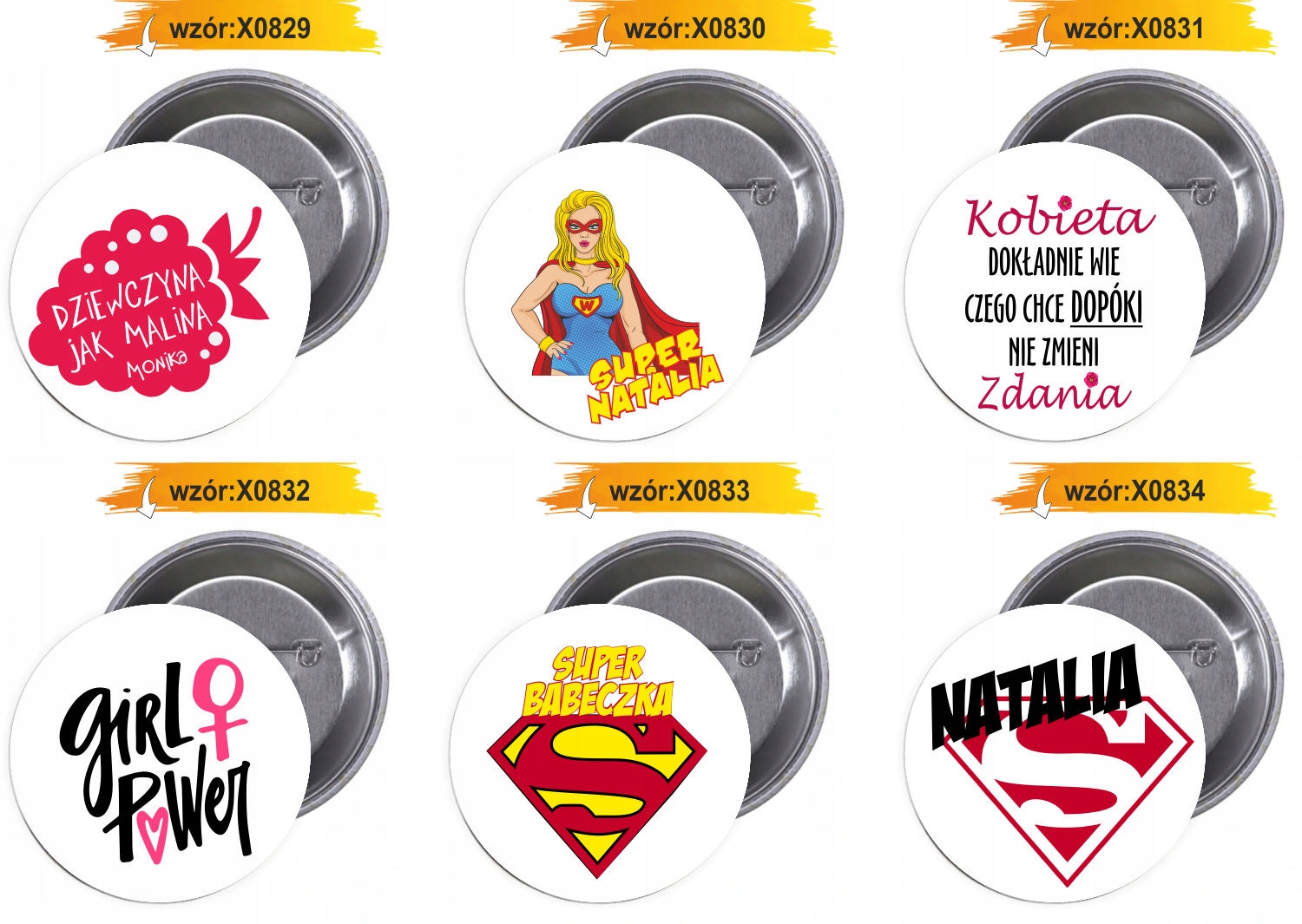 Przypinki buttony Dzień kobiet super wzory HIT