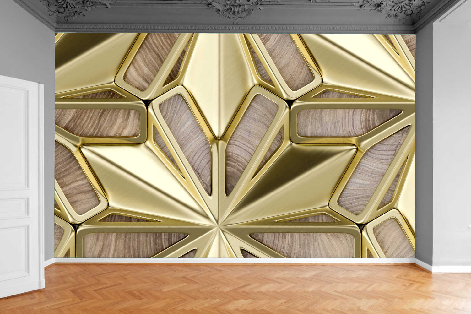 Fototapeta ZŁOTE PANELE DREWNIANE DESKI ORZECHOWE