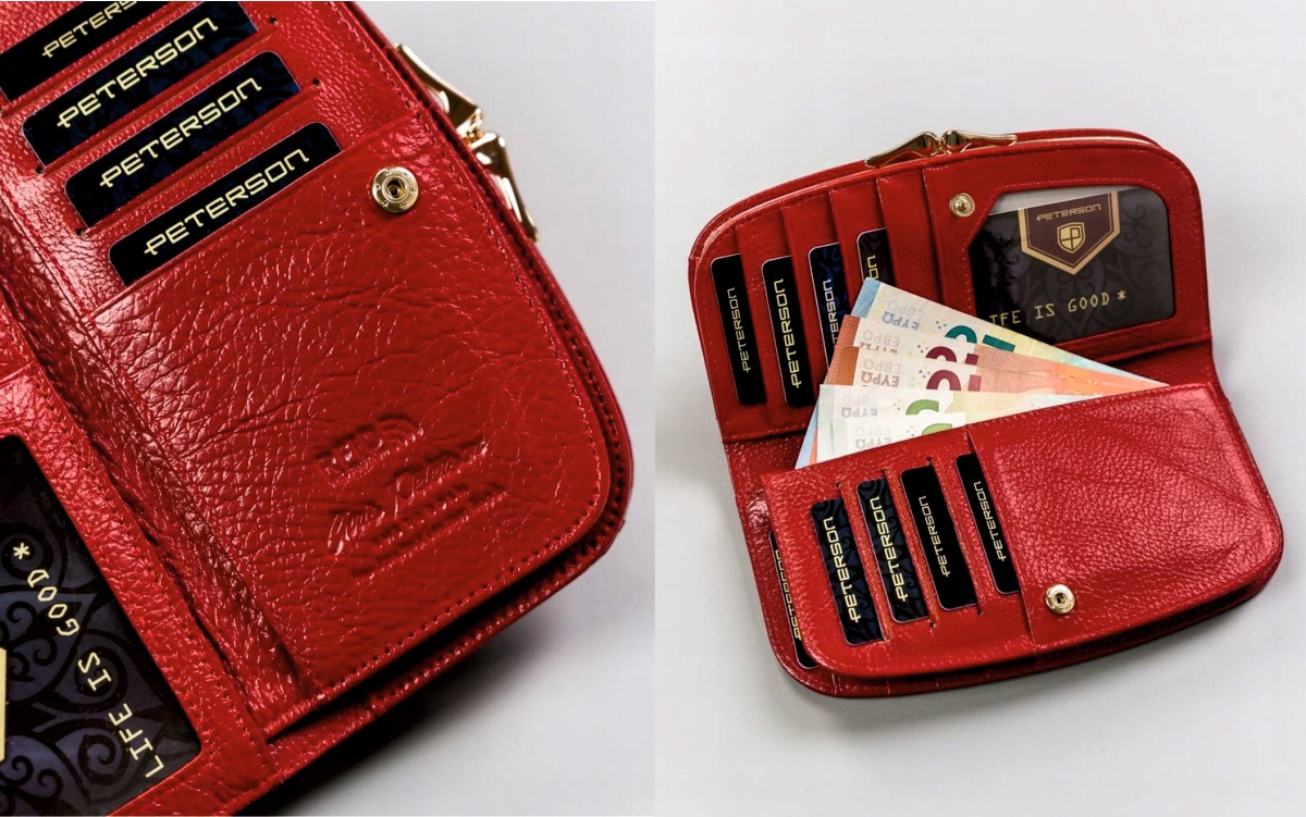 Portfel damski skórzany czerwony GRAWER prezent DLA MAMY twój napis + IMIĘ