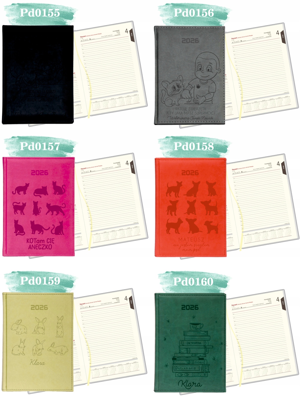 Stylowy kalendarz twoje imię napis książkowy A5 2026 grawer terminarz