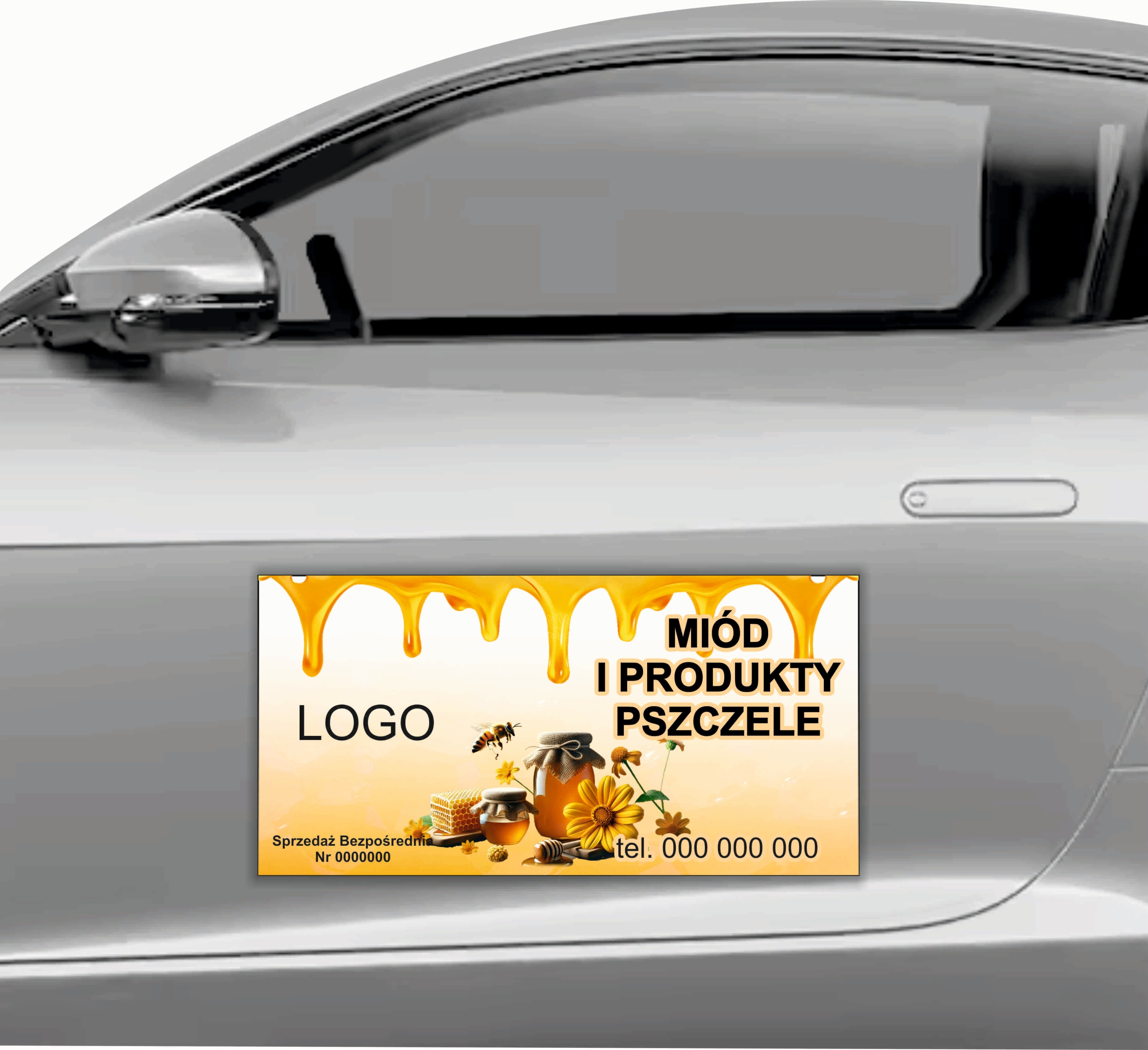 MAGNES na samochód reklamowy MATA MAGNETYCZNA 30x60 MIÓD PRODUKTY PSZCZELE