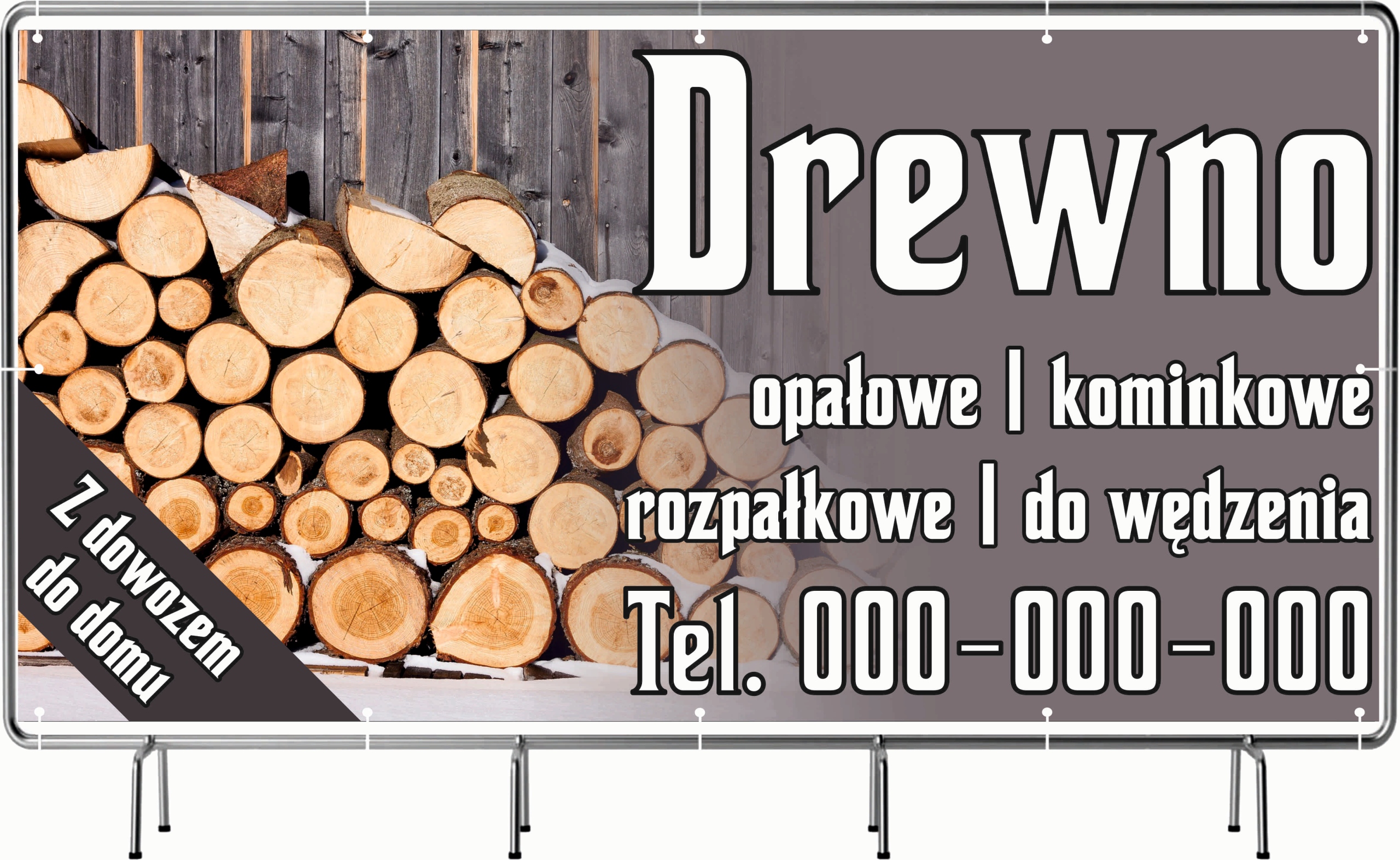 BANER REKLAMOWY 130x80cm oczkowany projekt w cenie DREWNO KOMINKOWE