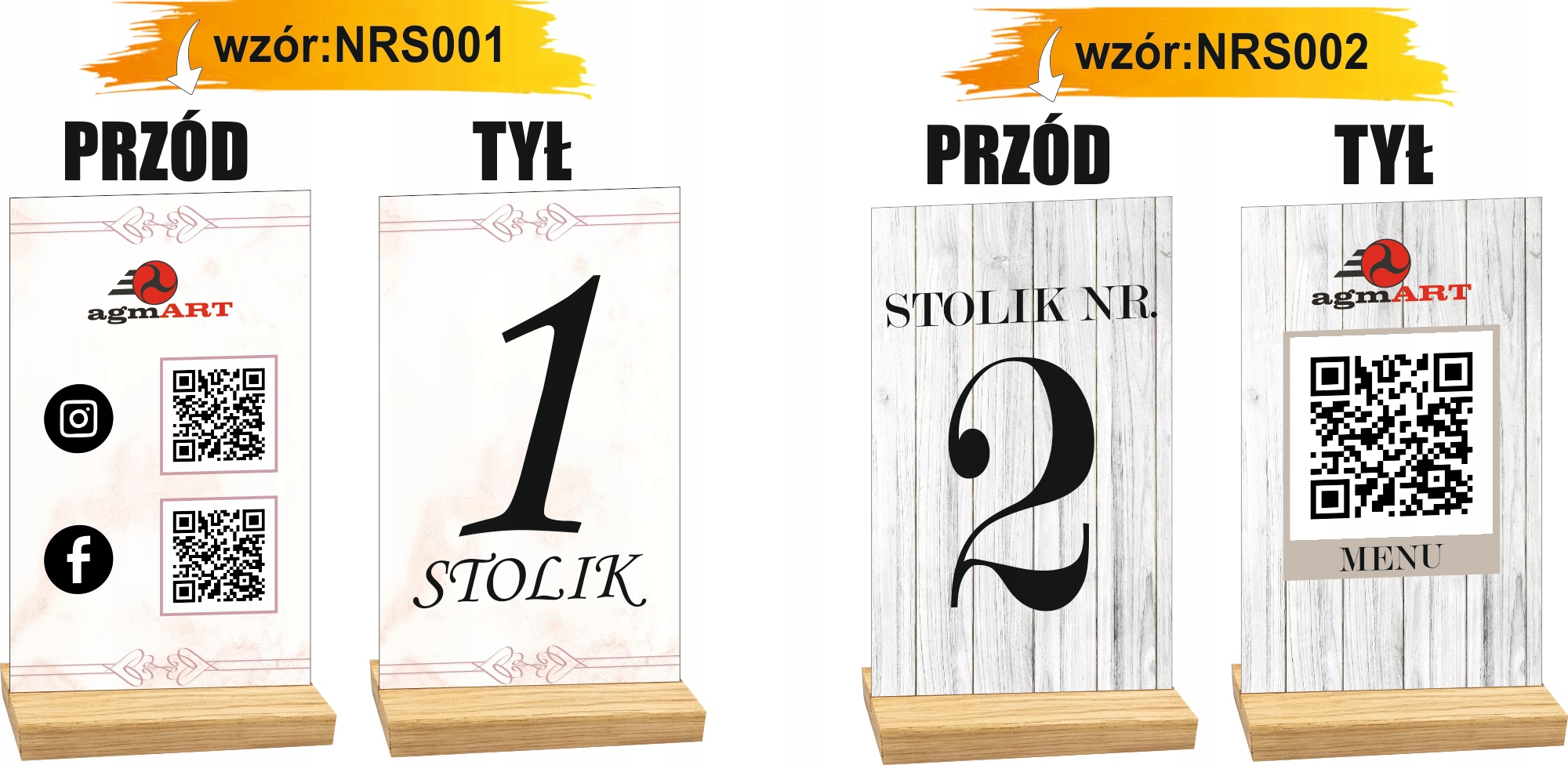 NUMER STOLIKA RESTAURACJA KOD QR LOGO z nadrukiem TWÓJ TEKST