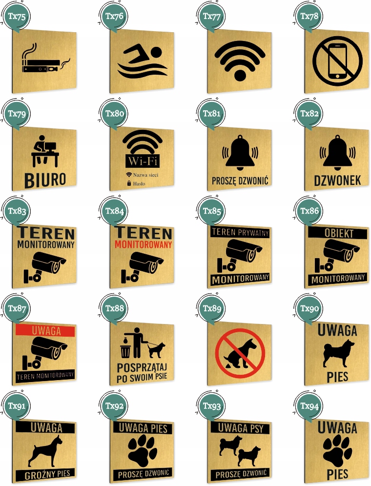 Tabliczka DOWOLNY TEKST BASEN Tablica nierdzewna PIKTOGRAM ALUMINIUM ZŁOTA