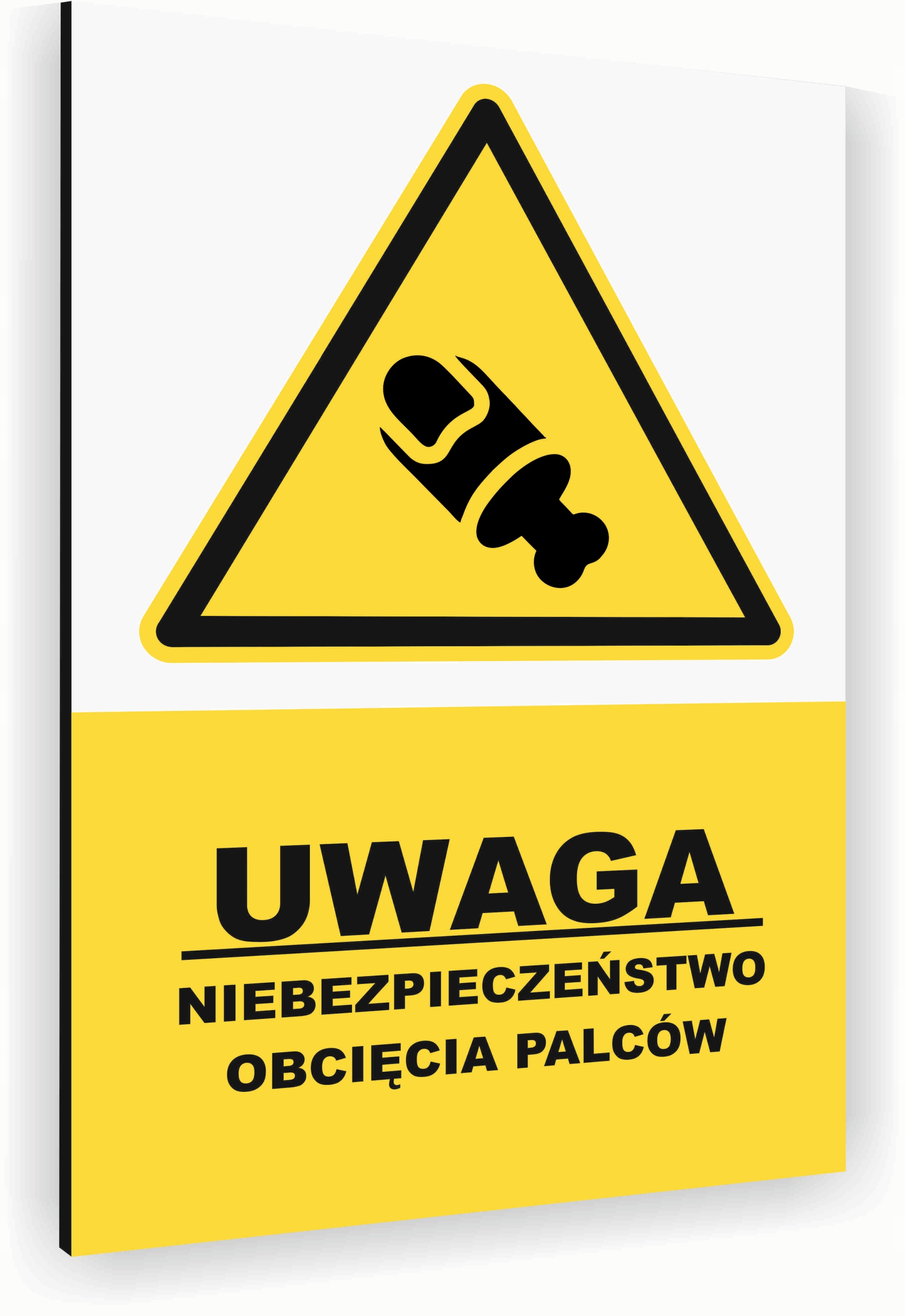 Tabliczka znak informacyjny 30x20 Biała RYZYKO UTRATY PALCÓW Nierdzewna
