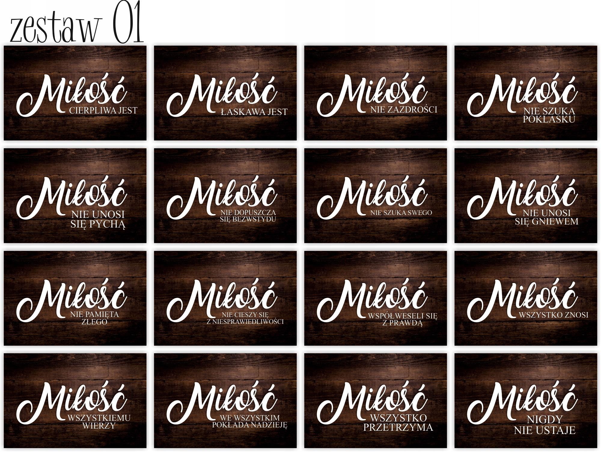 HYMN O MIŁOŚCI tabliczki 16 szt 20x30cm weselne