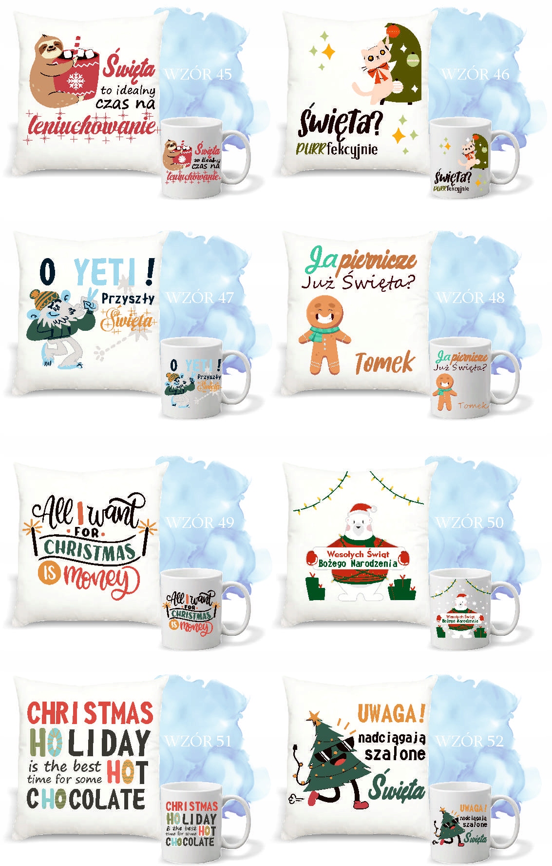 Zestaw PODUSZKA i KUBEK z nadrukiem ŚWIĄTECZNY PREZENT dla chłopaka