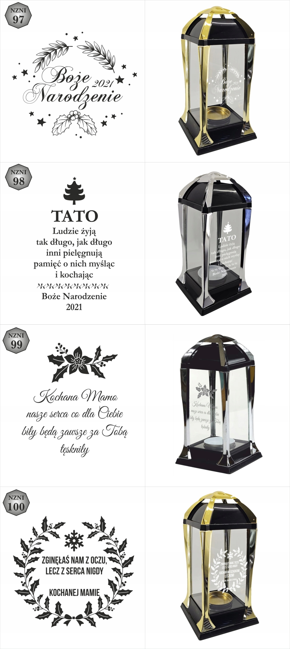 Znicz personalizowany świąteczny elegancka latarenka z grawerem