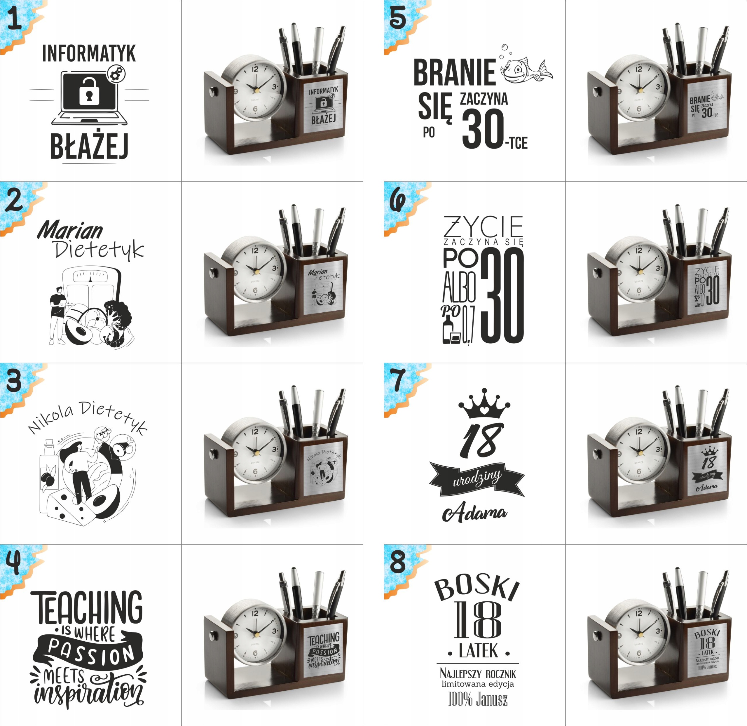 Nowoczesny przybornik z zegarem z Twoim tekstem imieniem DLA KSIĘGOWEJ