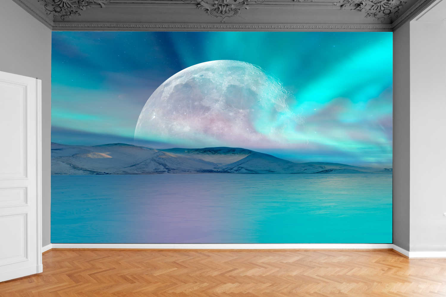 Fototapeta ZORZA POLARNA ZACHÓD SŁOŃCA 390x280