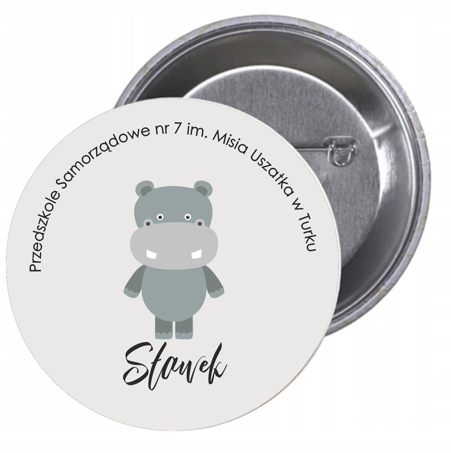 Przypinki buttony PRZEDSZKOLE hipopotan-twój tekst
