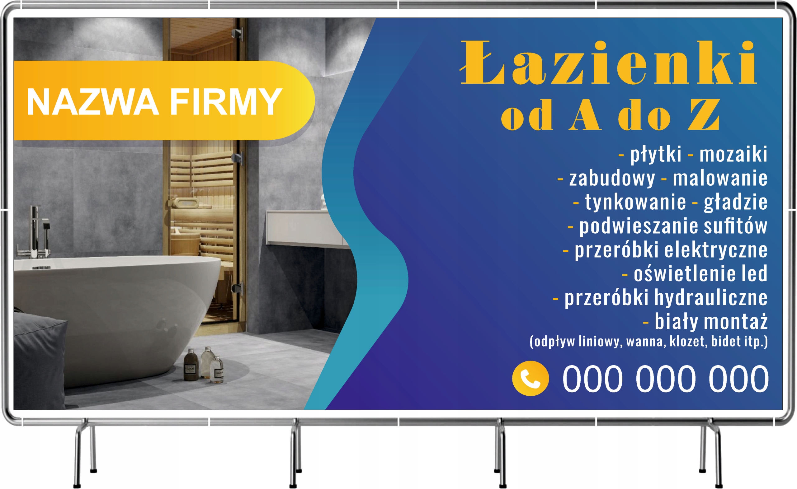 BANER REKLAMOWY 130x80cm dużo wzorów ŁAZIENKI PŁYTKI ZABUDOWY GŁADZIE