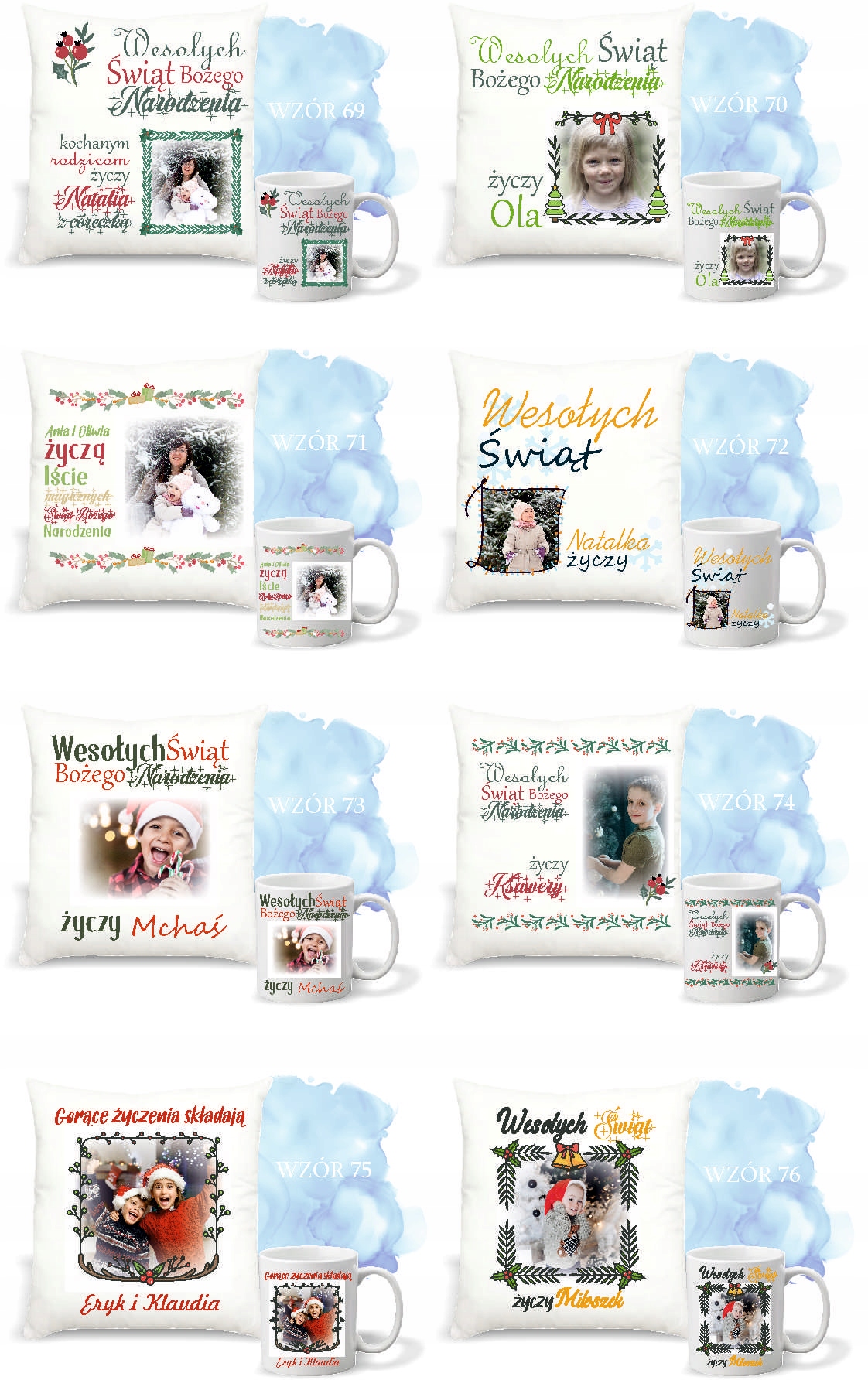Zestaw PODUSZKA i KUBEK świąteczny PREZENT twoje zdjęcie imię różne wzory