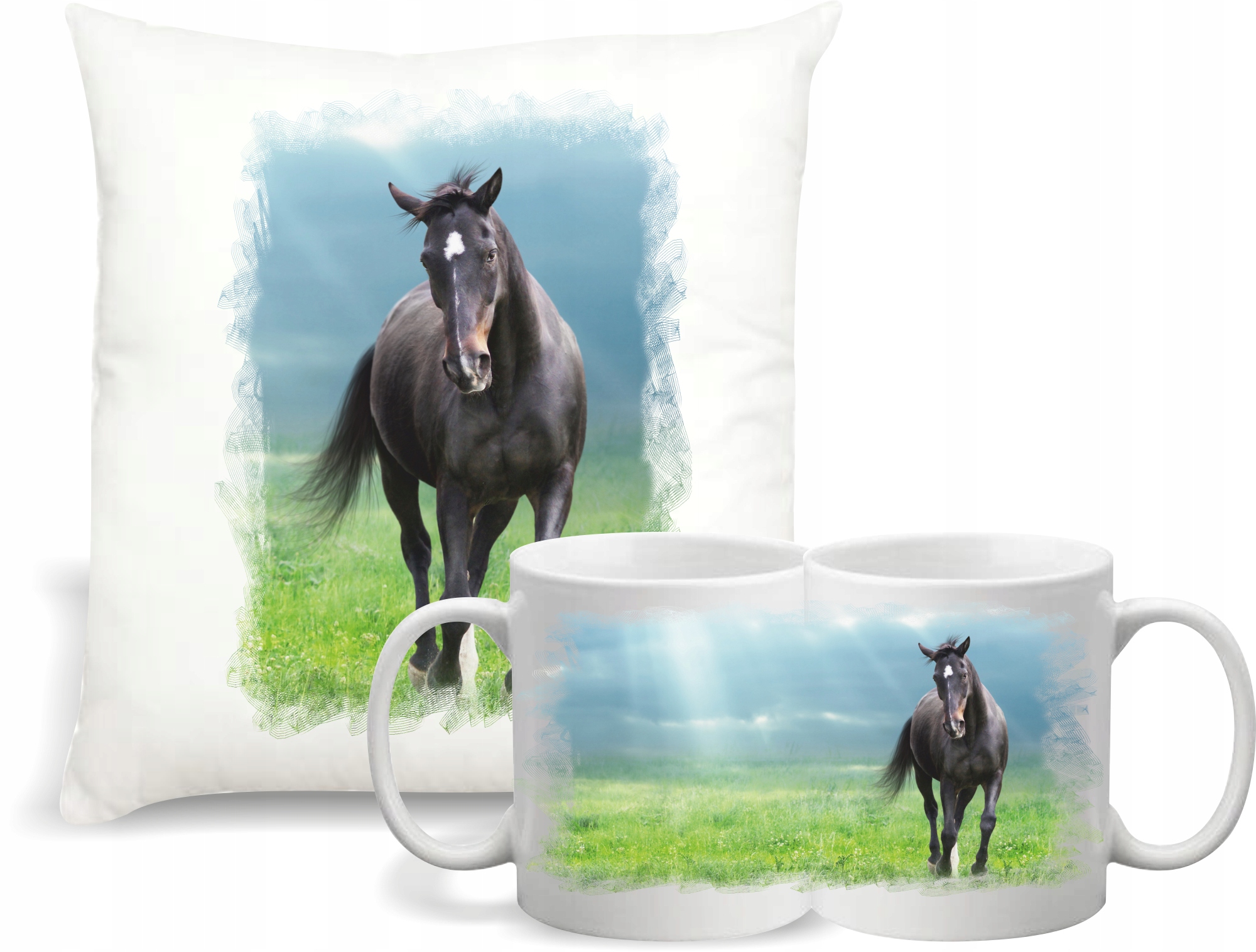 Zestaw PODUSZKA + KUBEK nadruk z KONIEM KOŃ IDEALNY PREZENT URODZINOWY