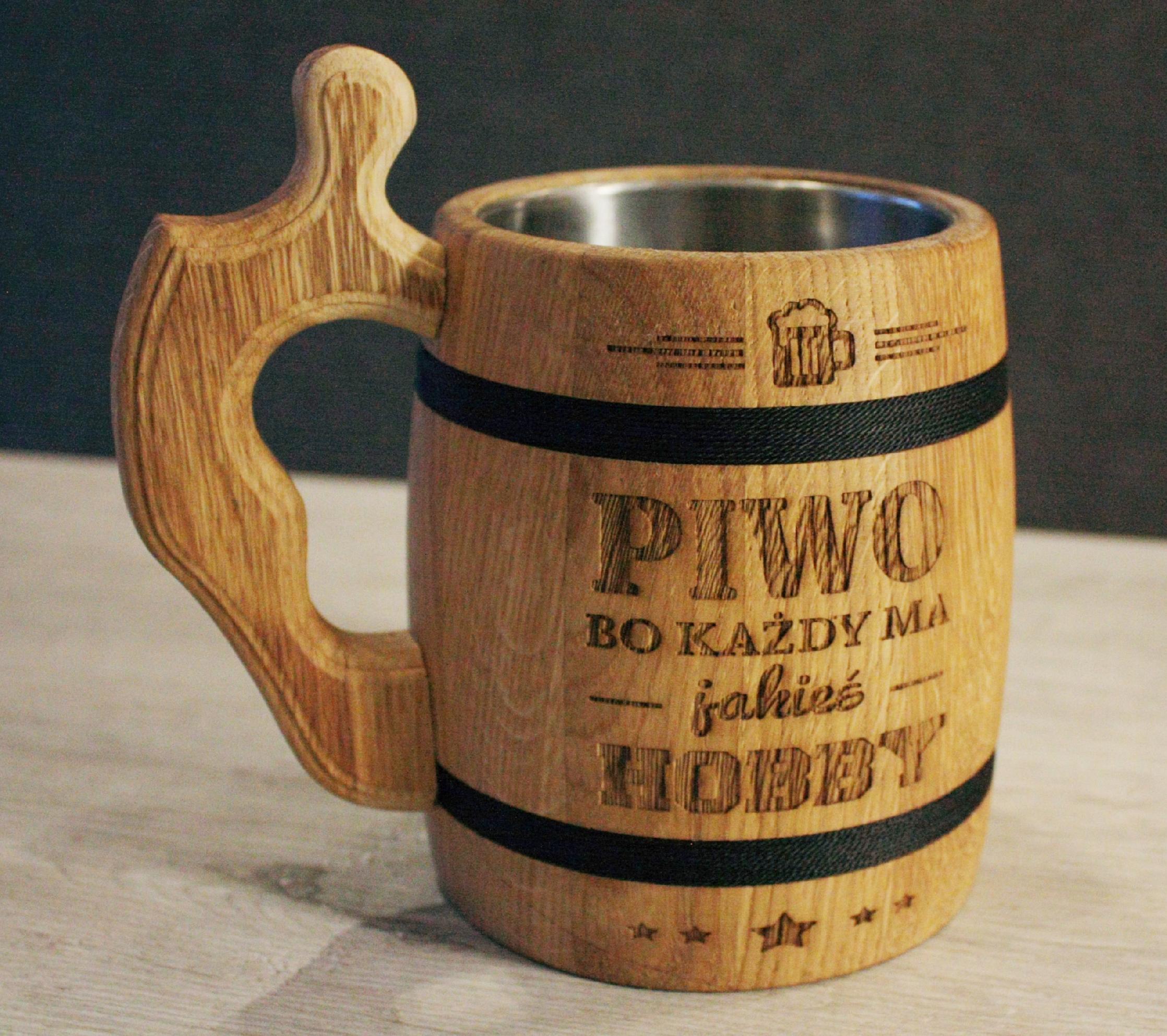 duży dębowy KUFEL do piwa z GRAWEREM napisem PREZENT DLA MAMY