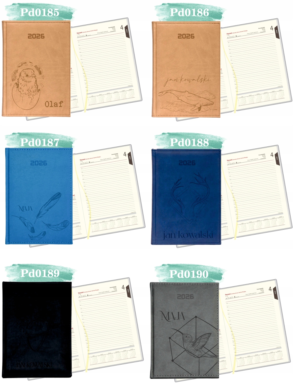 Stylowy kalendarz twoje imię napis książkowy A5 2026 grawer terminarz