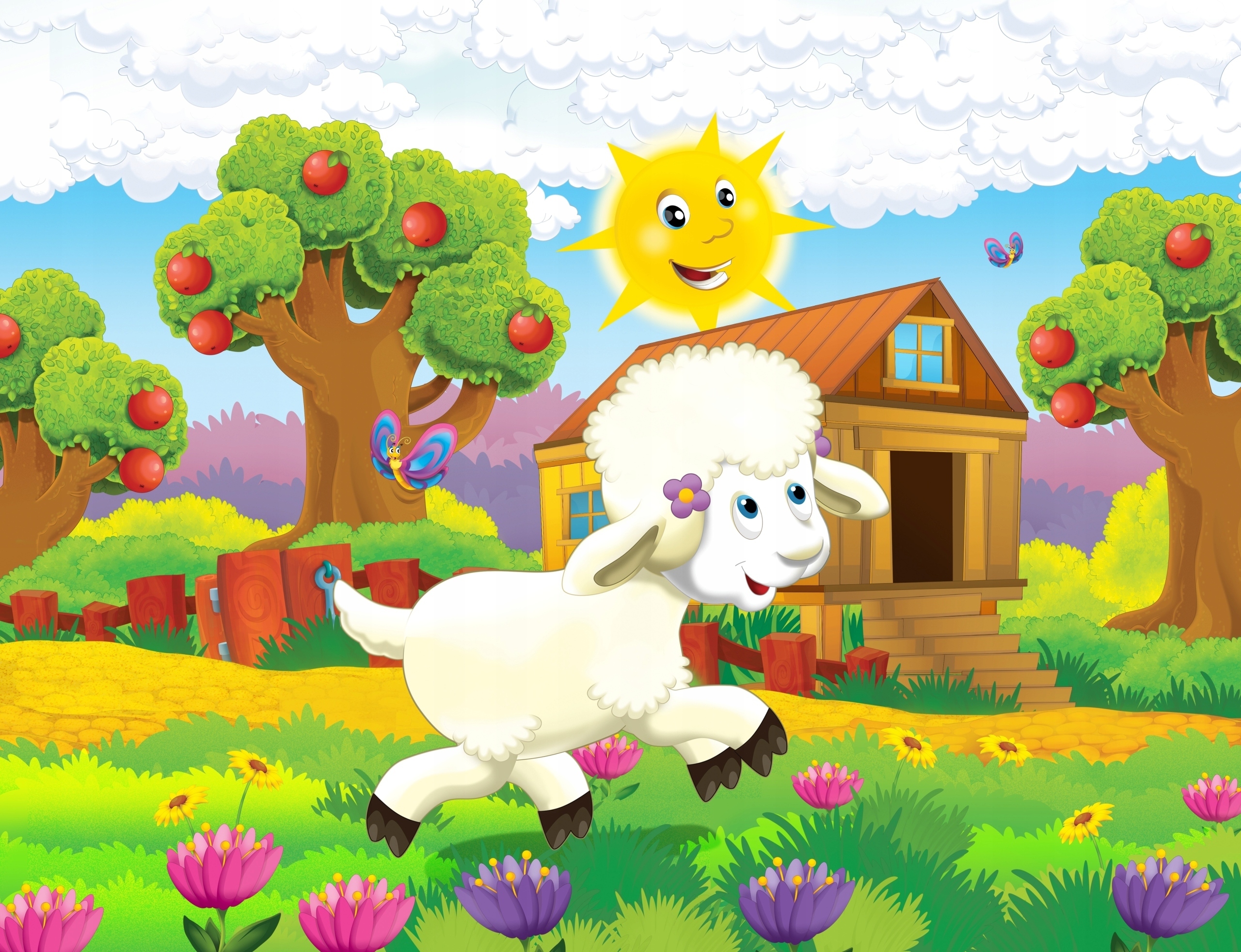 FOTOTAPETA dziecięca FARMA OWIECZKI SŁOŃCE 360x240