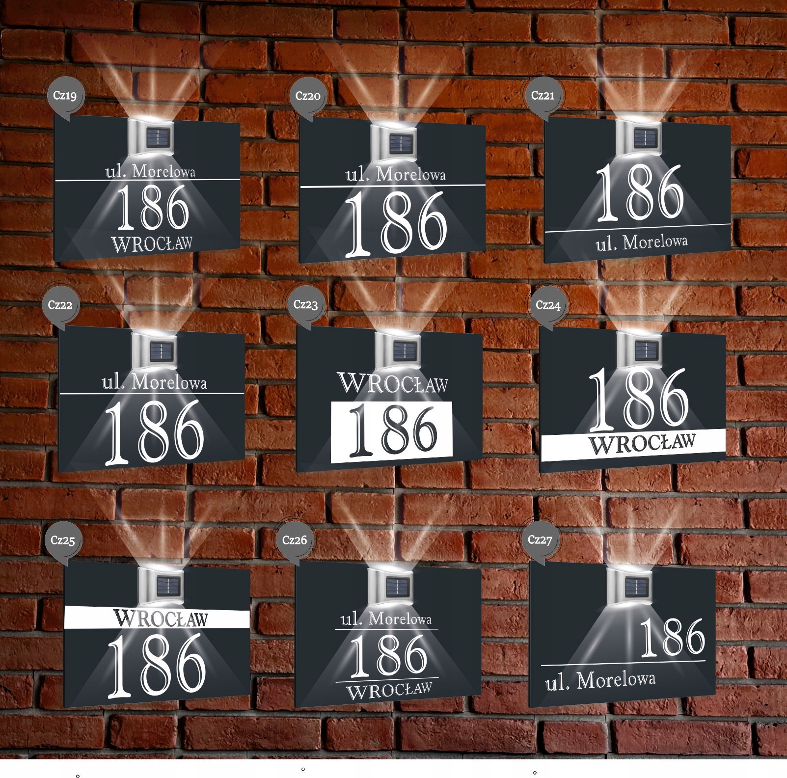 antracyt TABLICZKA ADRESOWA nierdzewna dibond oświetlony numer domu 30x20