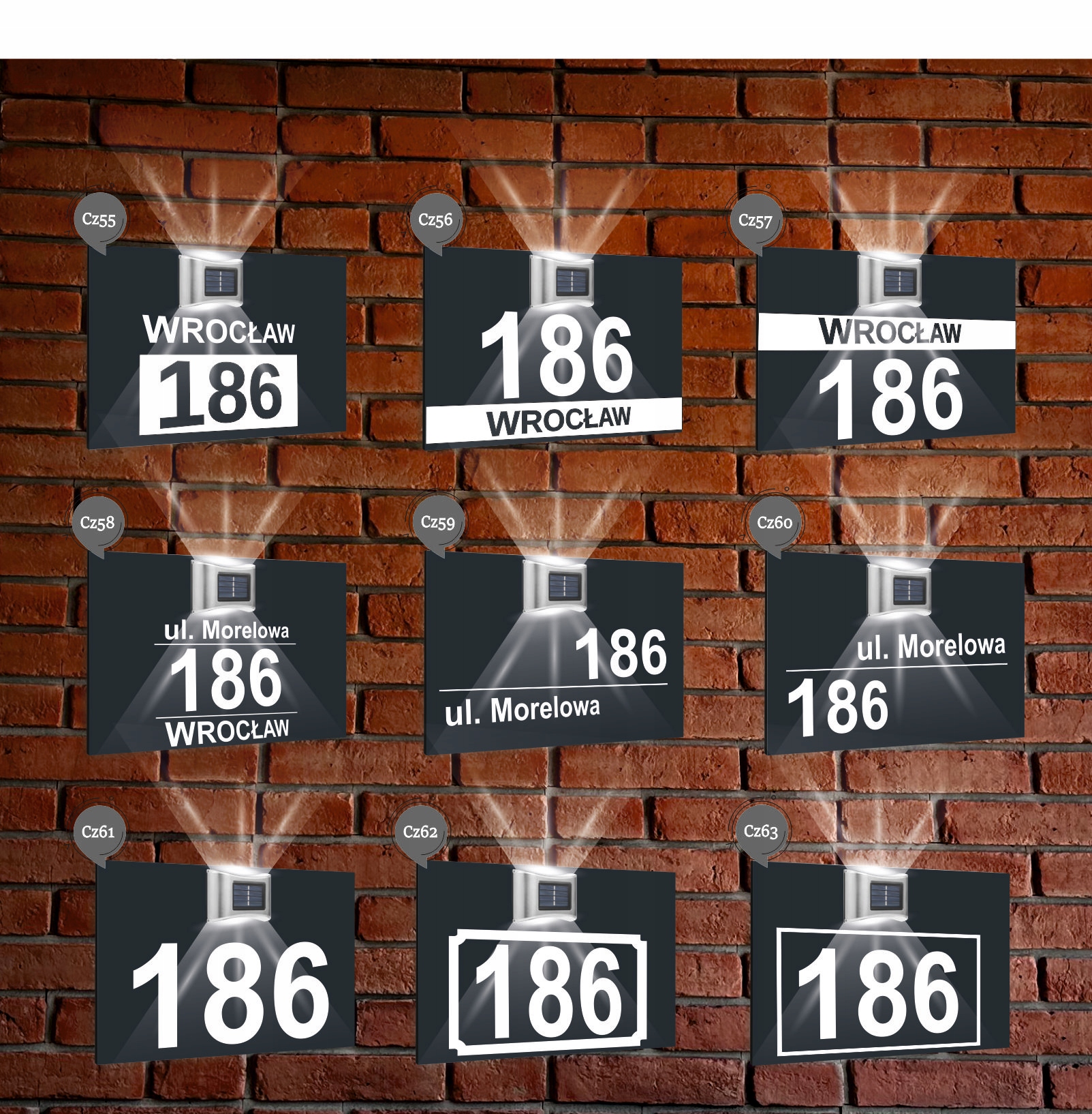 antracyt TABLICZKA ADRESOWA nierdzewna dibond oświetlony numer domu 30x20