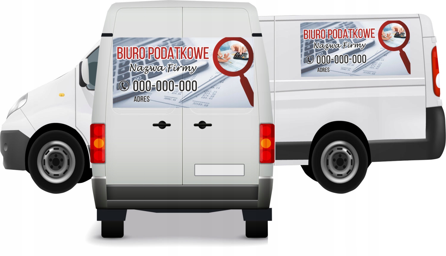 Reklama Naklejka na samochód BIURO PODATKOWE NAZWA FIRMY LOGO