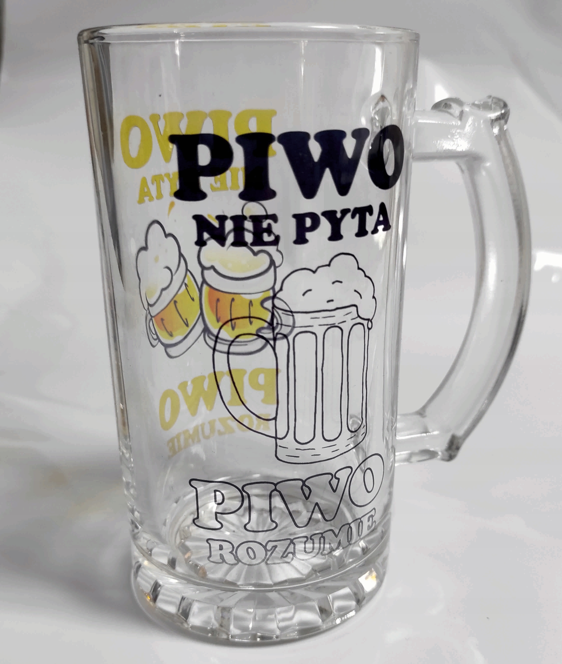 Kufel szklany zabawny prezent Z NADRUKIEM PIWO NIE PYTA PIWO ROZUMIE