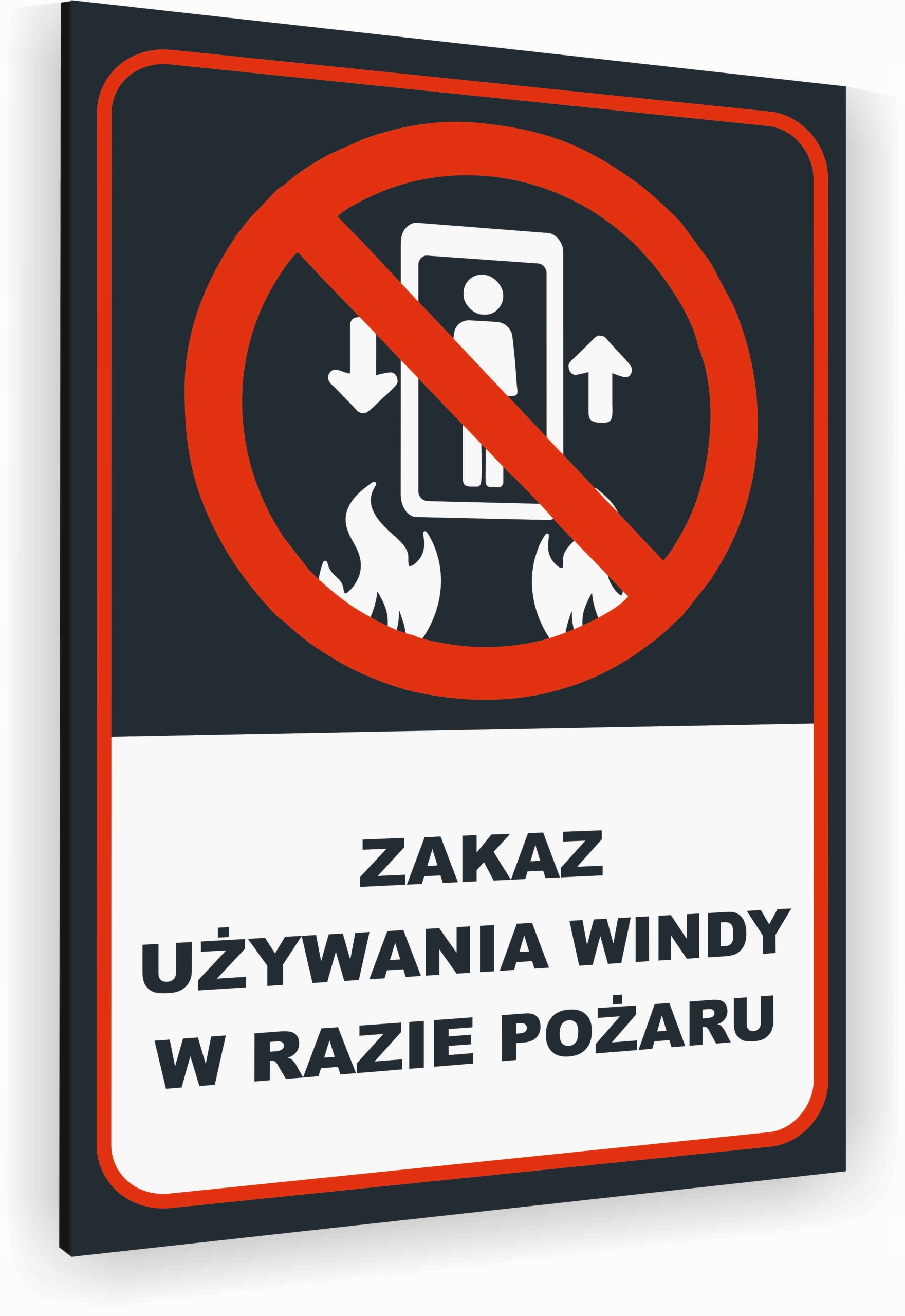 Tabliczka znak informacyjny 20x15 Antracyt ZAKAZ UŻYWANIA WINDY POŻAR