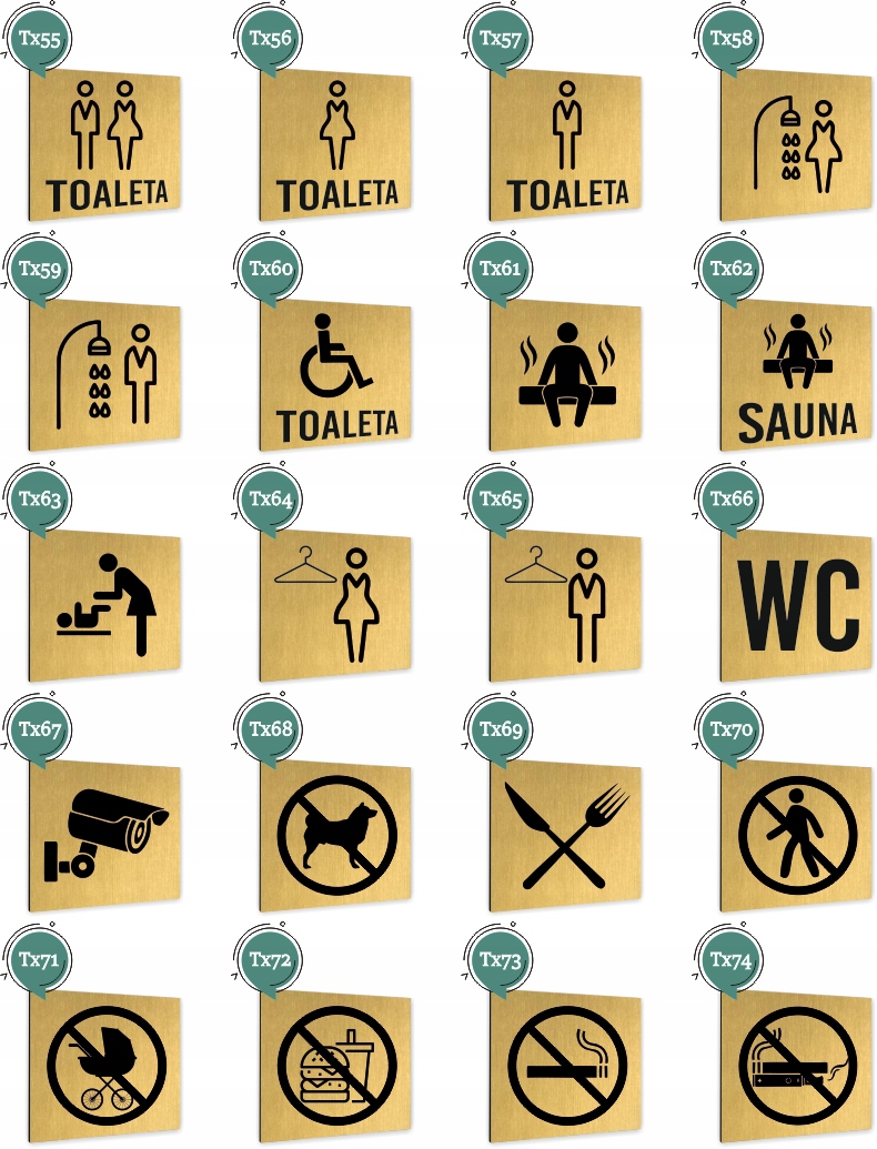 Tabliczka STRZAŁKA W DÓŁ Tablica nierdzewna PIKTOGRAM ALUMINIUM ZŁOTA