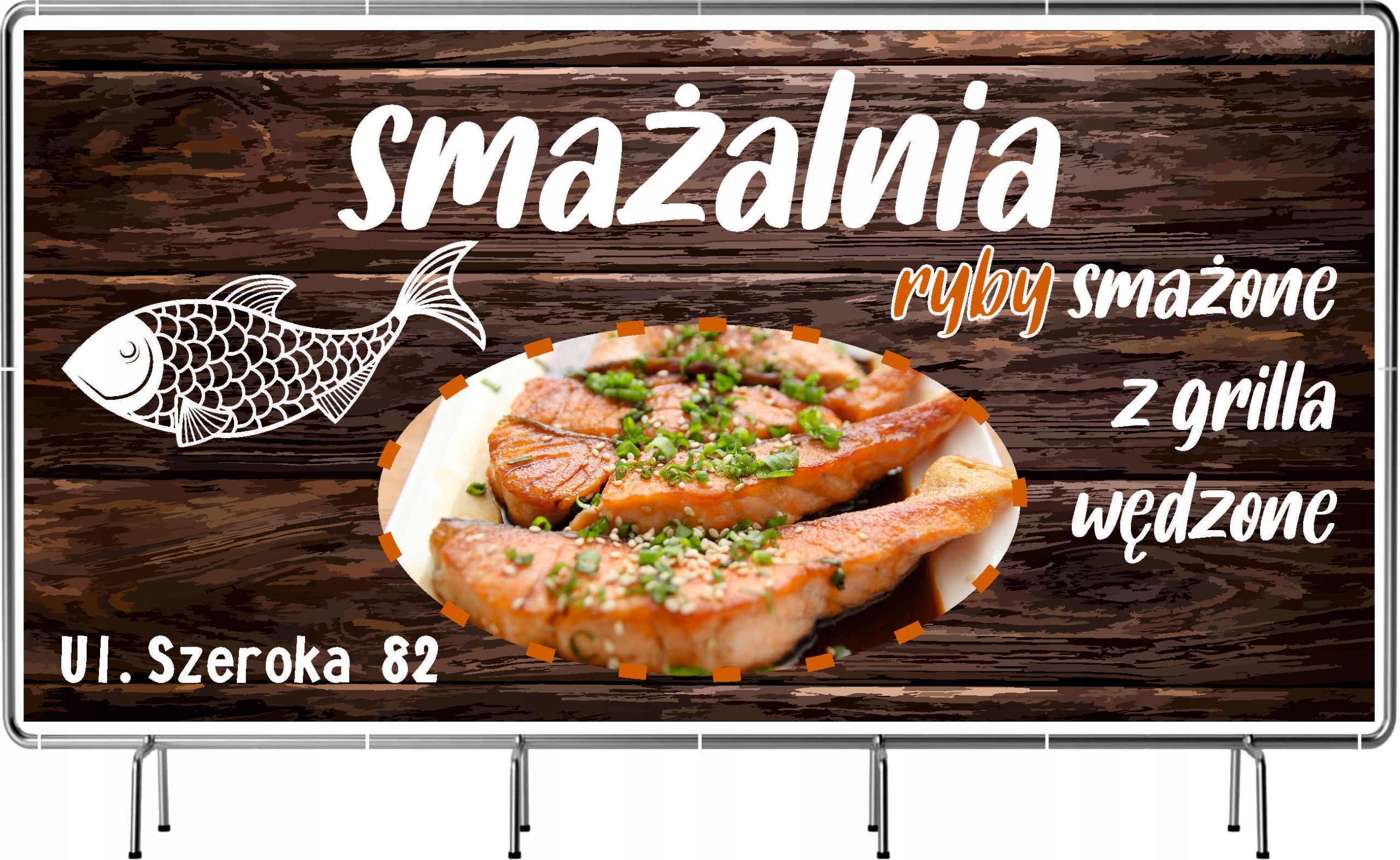BANER REKLAMOWY 200x100 cm plandeka dużo wzorów SMAŻALNIA RYB RESTAURACJA