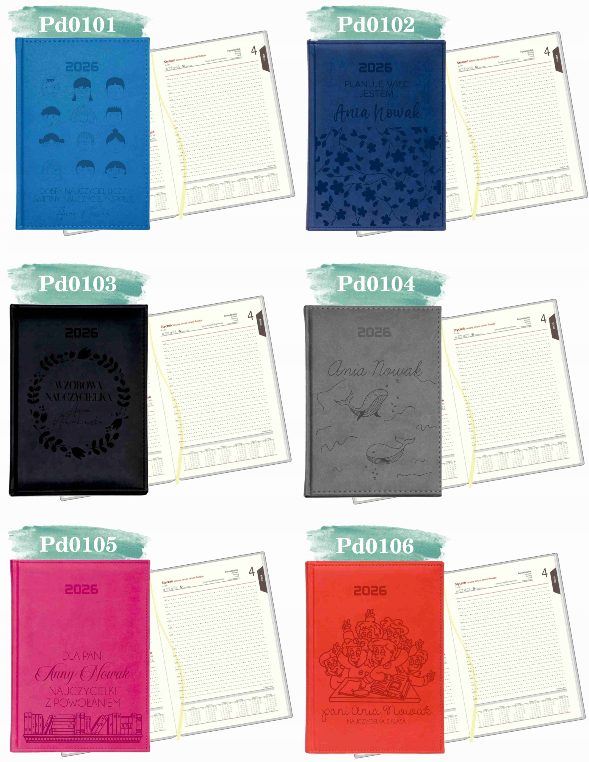 GRAWEROWANY KALENDARZ DZIENNY A5 2026 RÓŻNE WZORY DLA LEKARZA + IMIĘ