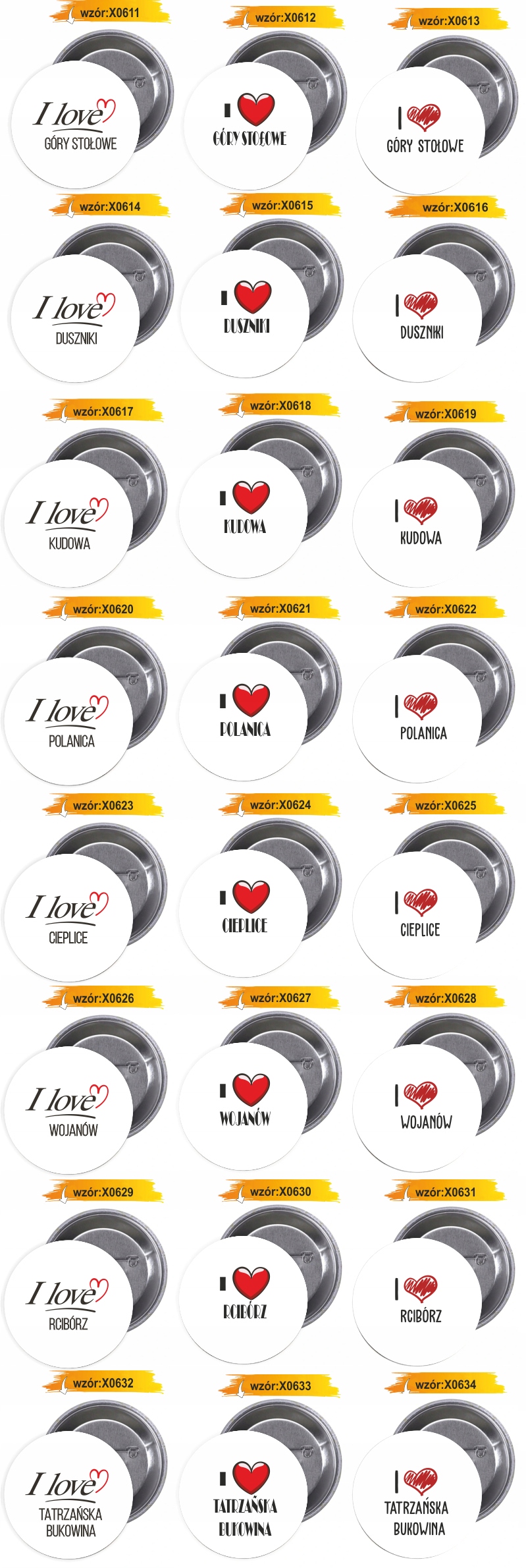 Przypinki buttony I LOVE PIŁA z grafiką