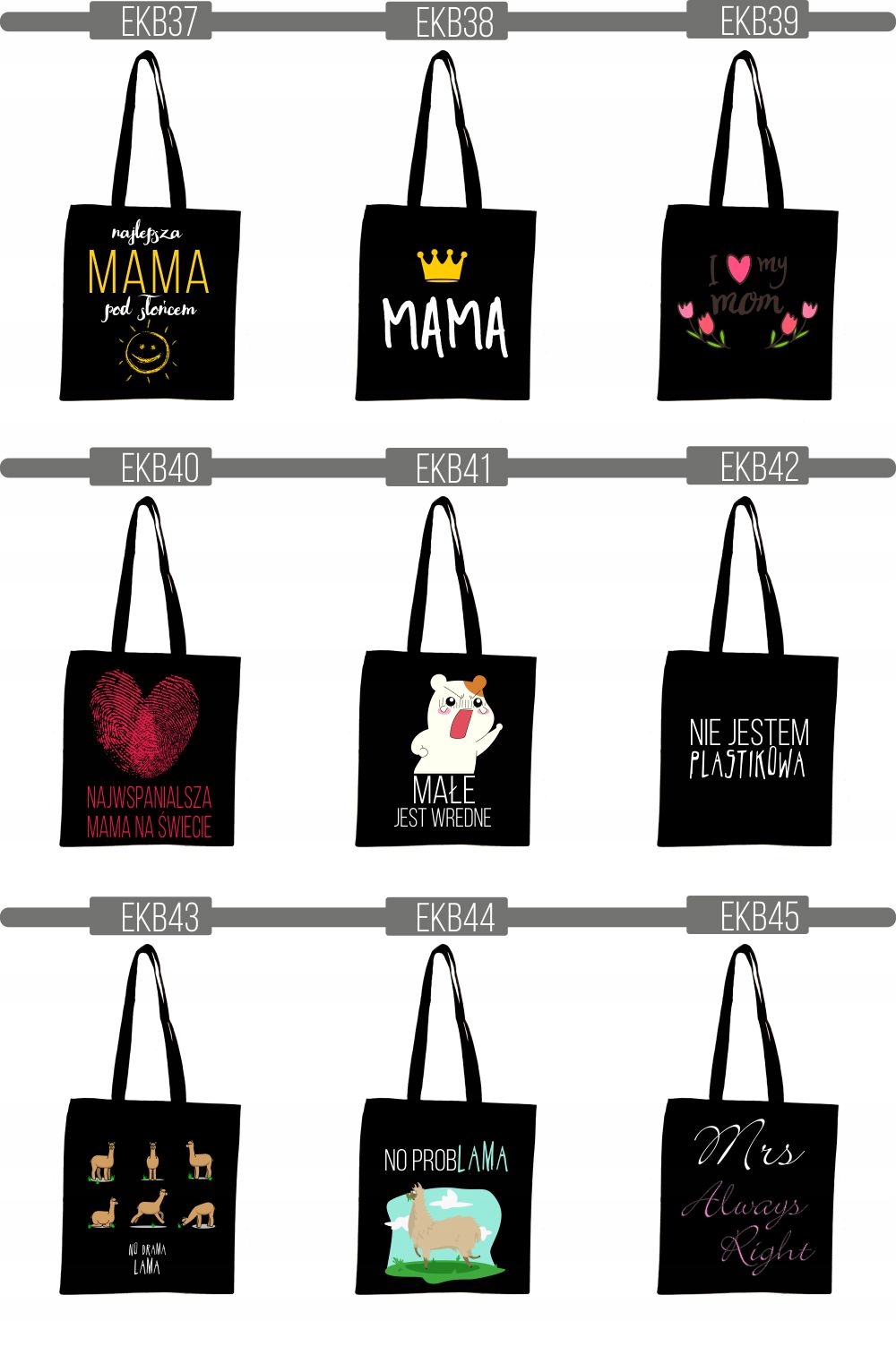 EKO TORBA czarna super nadruk Twój napis TANIO