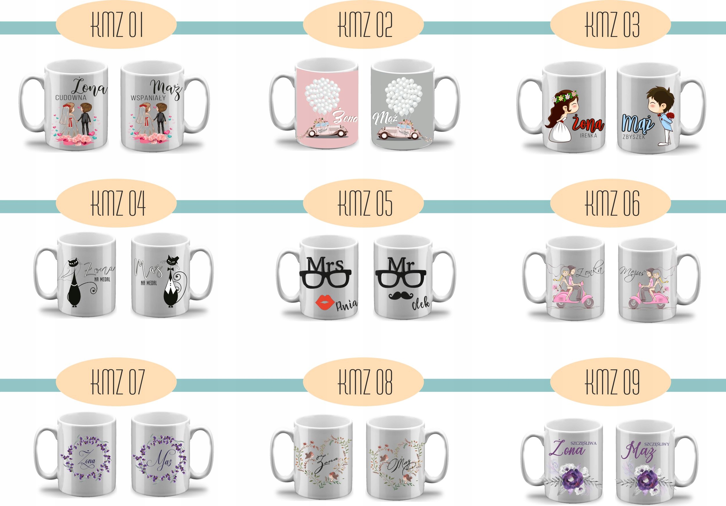 Prezent ślubny Ręczniki z haftem kubki Żona i Mąż