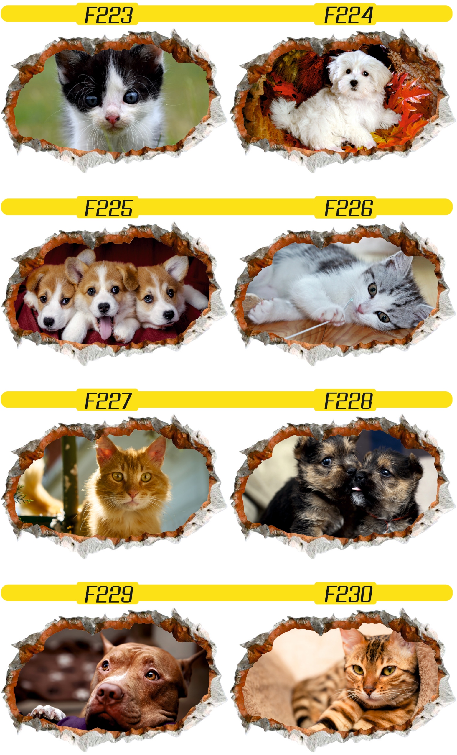 Naklejka samoprzylepna dziura 3D psy koty słodkie