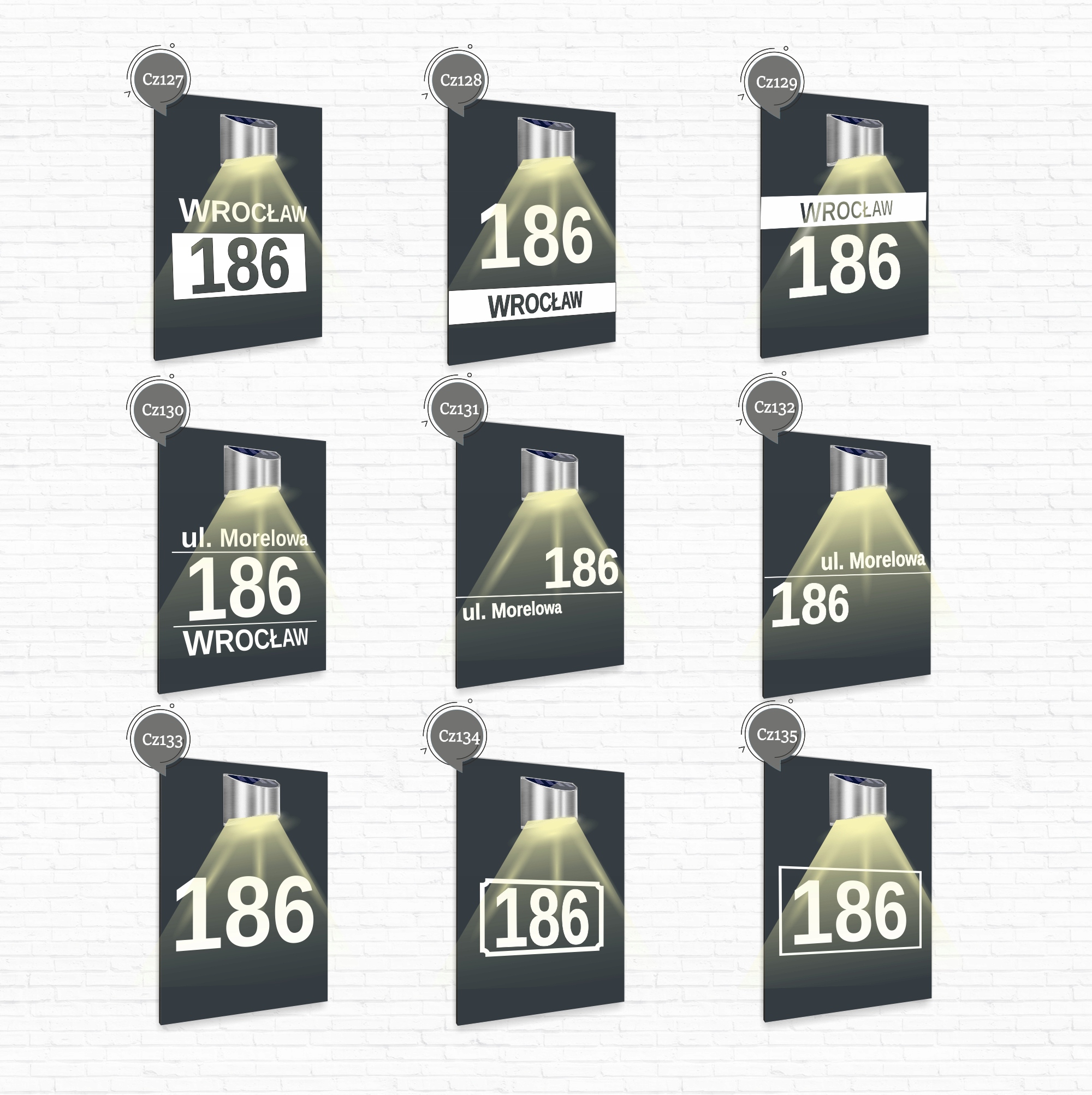 antracyt TABLICZKA lampka solarna ADRESOWA dibond dużo wzorów 30x20 cm